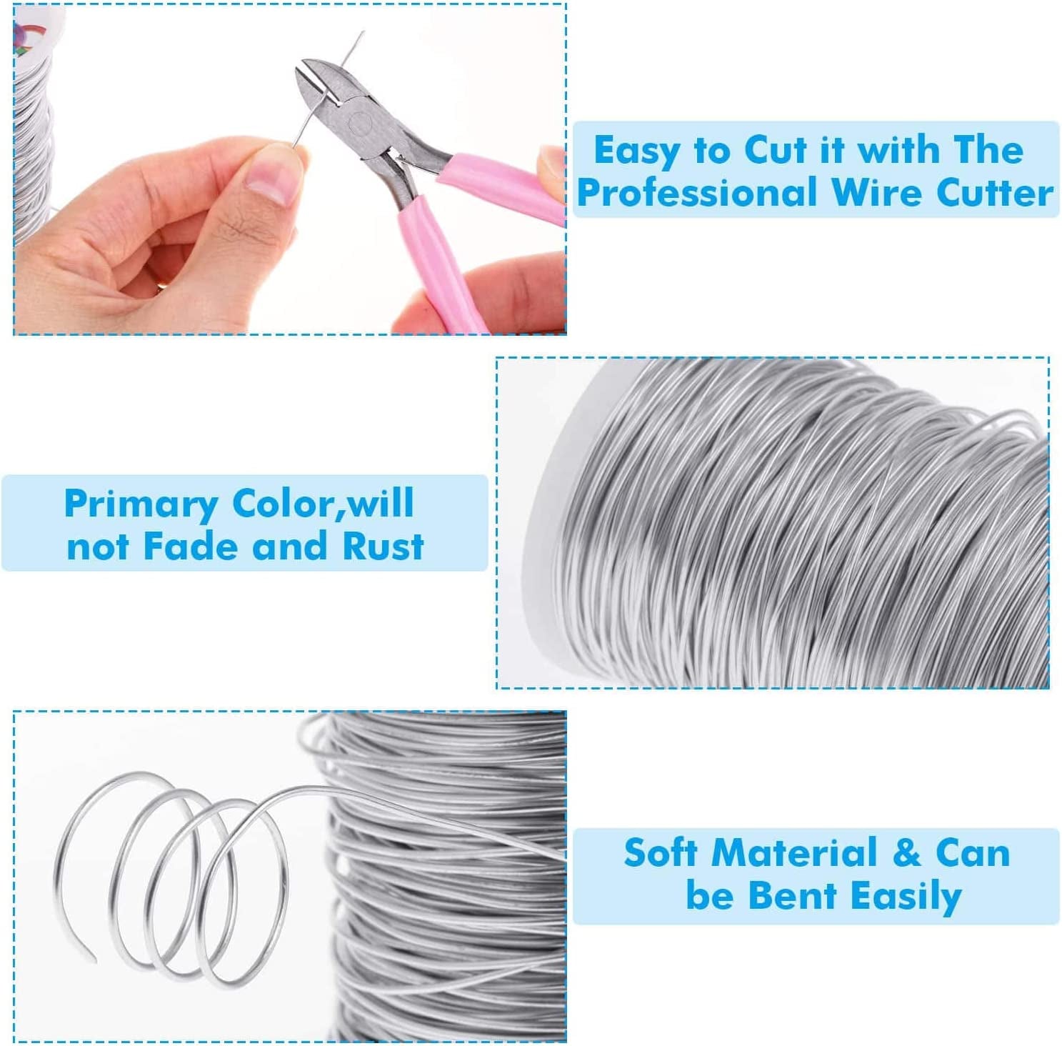 540 Feet Aluminum Wire,  Bendable Craft Metal Wire 18 Gauge Flexible Beading Wire for Wreath Making Jewelry Making Floral (Silver, 1Mm)