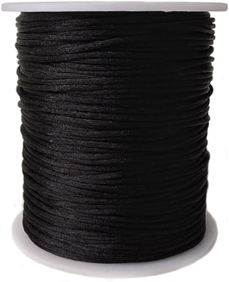 1.5 Mm X 110 Yards Nylon Satin Cord Beading Braided Thread String for Chinese Knotting Rattail Macrame Pendant Friendship Bracelets Necklaces Jewelry Making (Black)