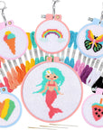6 Pcs Cross Stitch Kits for Beginners for Kids 7-13, Kids Embroidery Kit Needlepoint Kit Arts and Crafts Kit with Instructions for Backpack Charms, Ornaments and Needle Craft