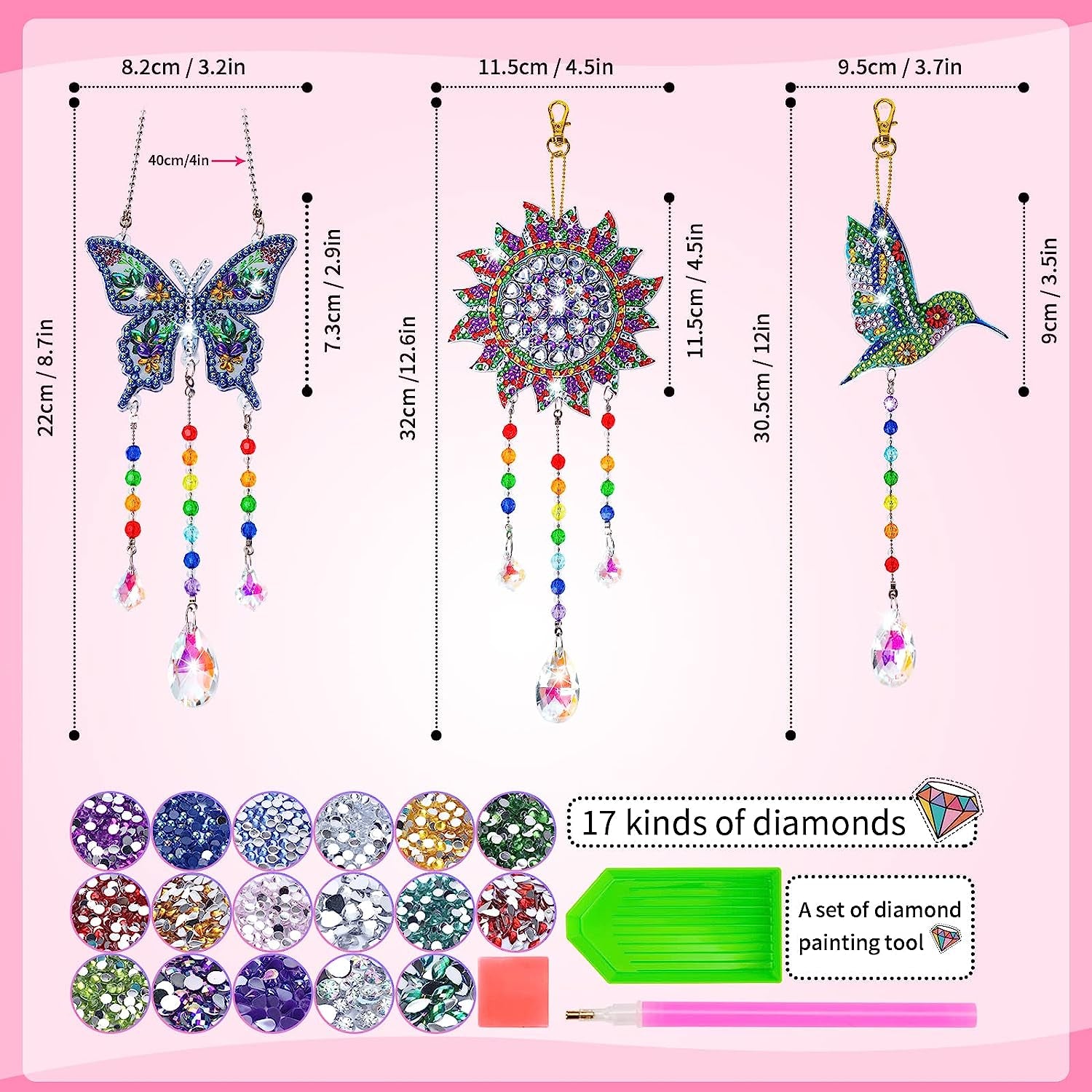 Crafts for Kids Ages 8-12, Birthday Gifts Presents for 6 7 8 9 10 11 Year Old Girls Diamond Painting Kits for Girl Toys Age 5-11 Teen Adults Wind Chimes Crystal Window Suncatcher for Home Garden Decor