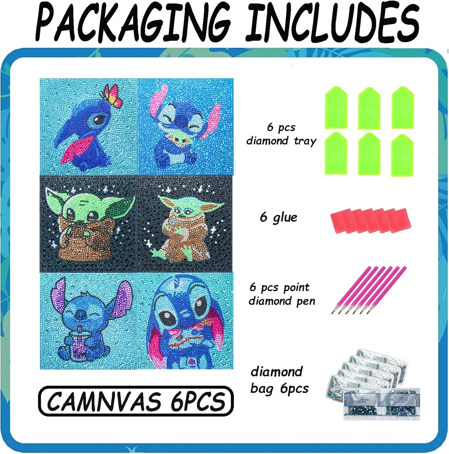 5D Diamond Painting Kits for Kids Beginners,Diy 6 Pack Diamond Art for Adults,Full Drill Crystal Rhinestone Paint by Diamond Dots,Big Gem Arts and Crafts for Kids Ages 6-8-9-12 Girls 6X6Inch