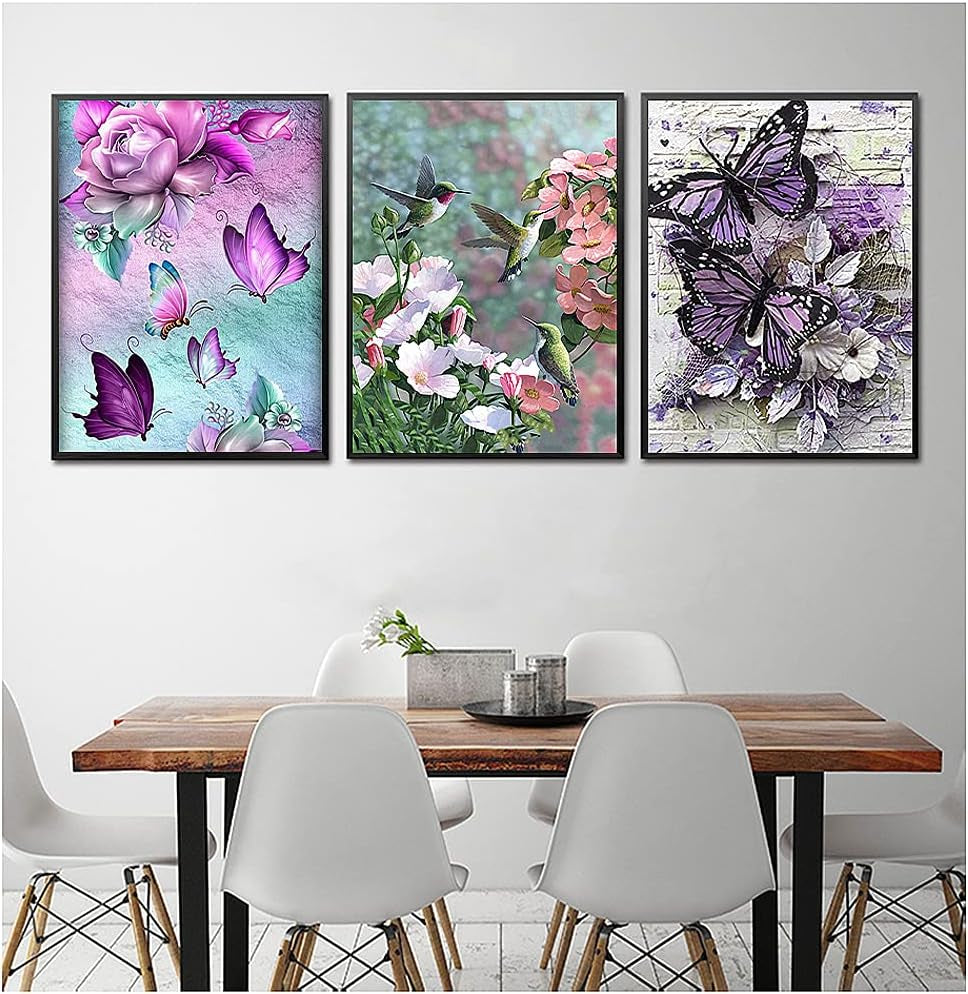 6 Pack Diamond Painting Kits - 5D Diamond Art Kits Full Drill Diamond Painting Kits for Adults Kids Beginners, DIY Butterfly Hummingbird Flowers Diamond Painting Packs Home Wall Decor 11.8X15.7Inch