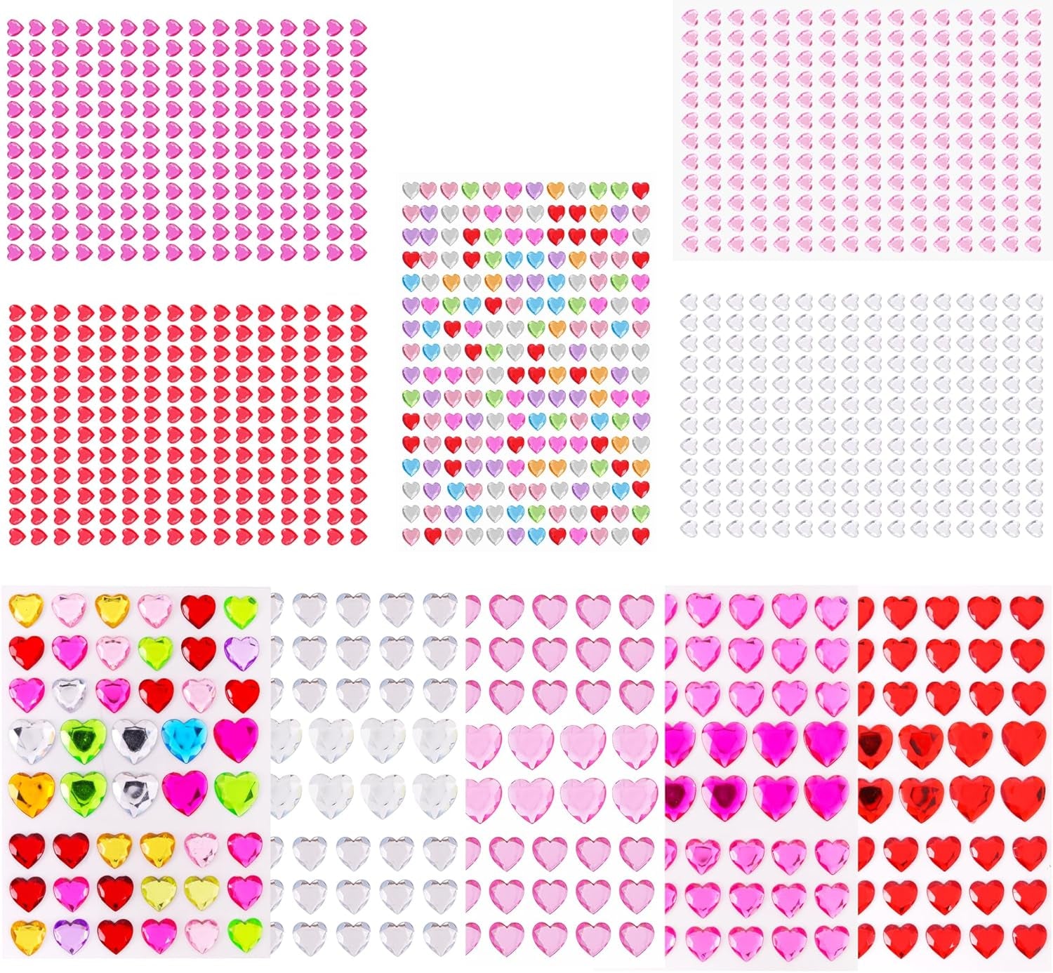 Heart Stickers Gem Stickers, 1190PCS Pink Self-Adhesive Blinger Hair Gems, Rhinestones for Nail Face, Decorative Stickers for Valentine'S Day, Wedding, Craft
