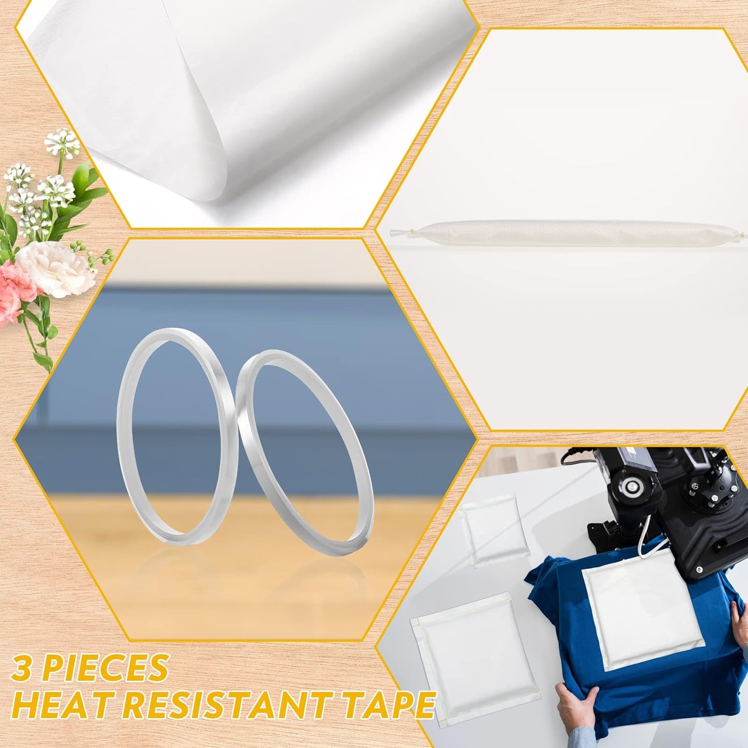 3 Sizes Pressing Pillow for Heat Press with 1 Heat Press Transfer Paper and 2 Roll of Tape Heat Press Pillow Bundle for Ironing T-Shirts and Screen Print (White)