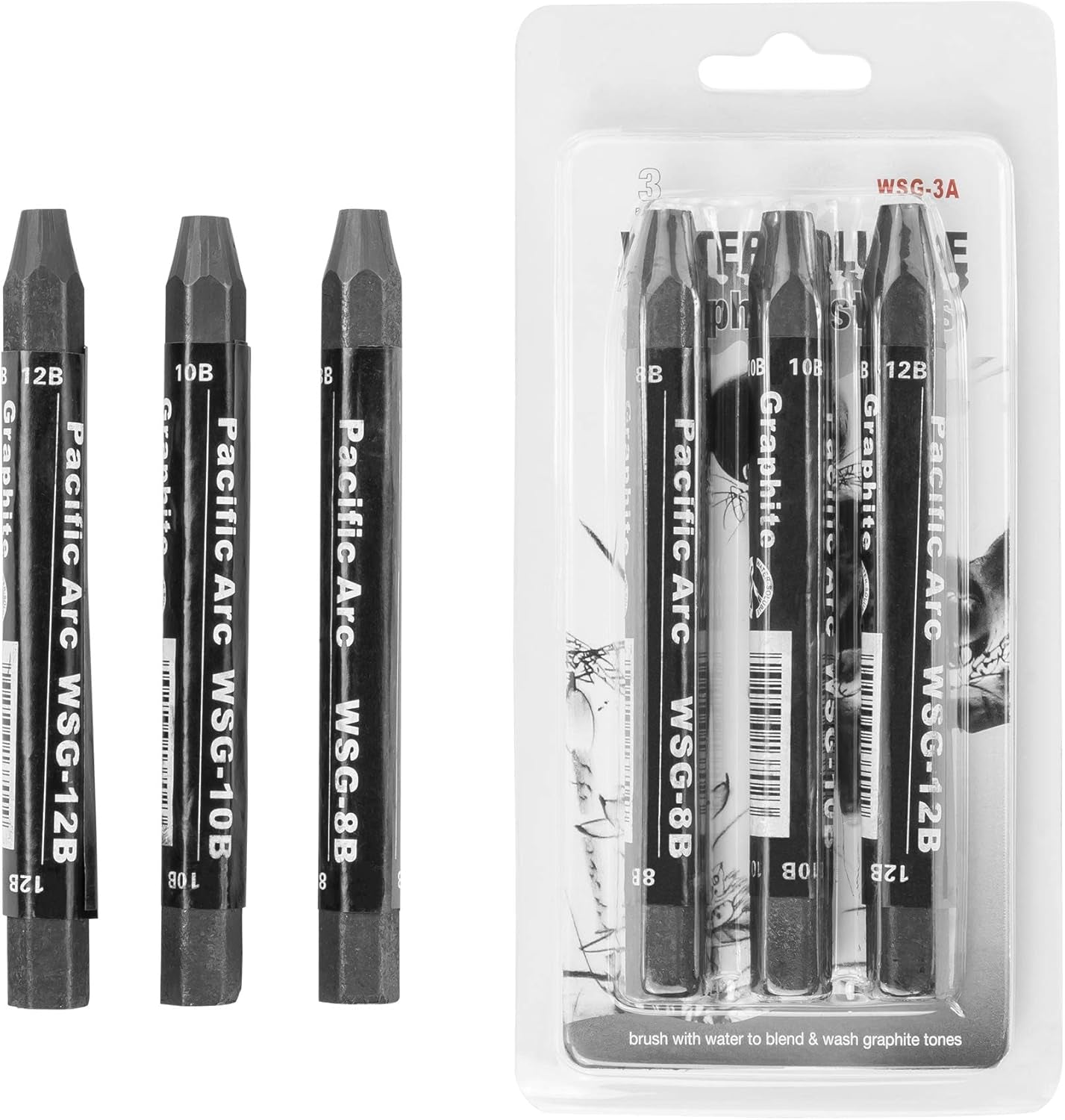 Jumbo Water Soluble Graphite Sticks Set of 3, Soft 12B, 10B, 8B