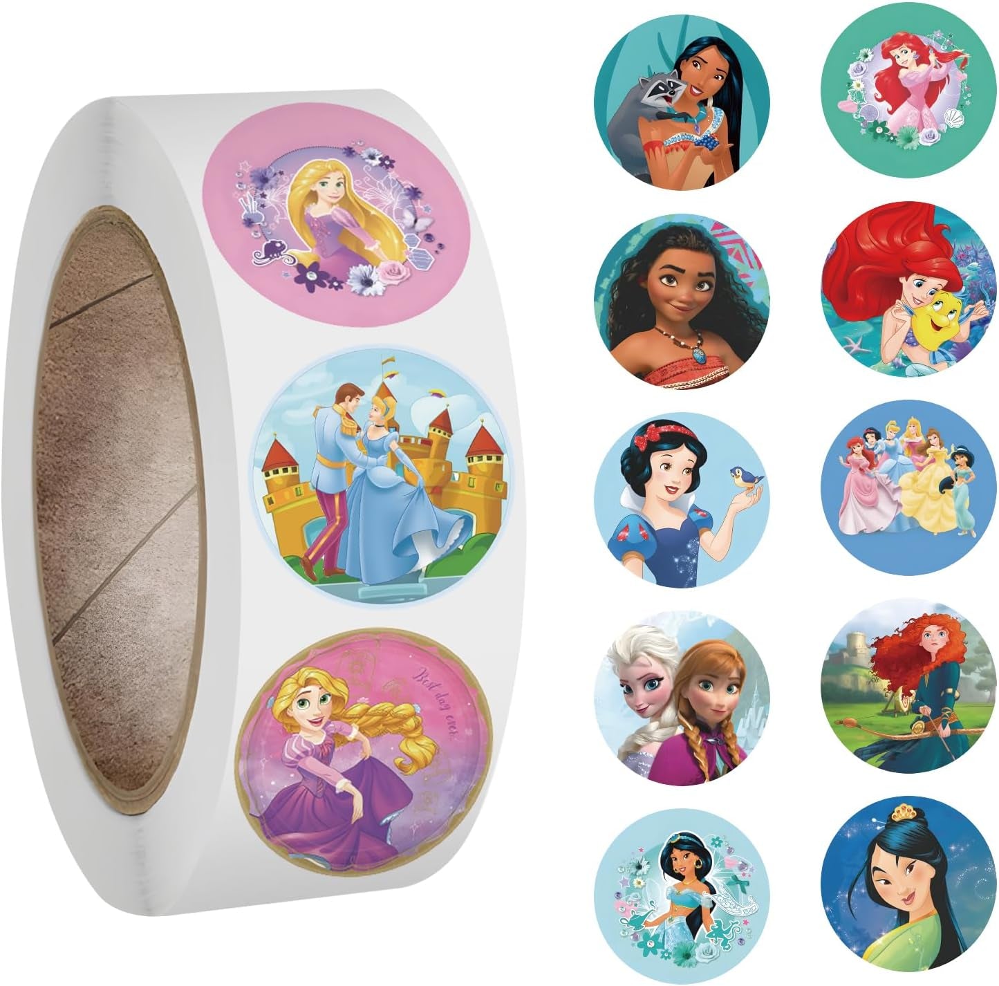 1000Pcs Princess Stickers, 20 Patterns Decals Rolls Self Adhesive Seals for Scrapbooking Cards Envelopes Gifts