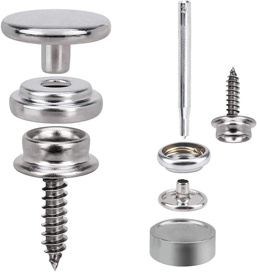 150 PCS Canvas Snap Kit Tool, Metal Screws Snaps Marine Grade 3/8" Socket Stainless Steel Boat Canvas Snaps with 2 PCS Setting Tool for Boat Cover Furniture (150 PCS)