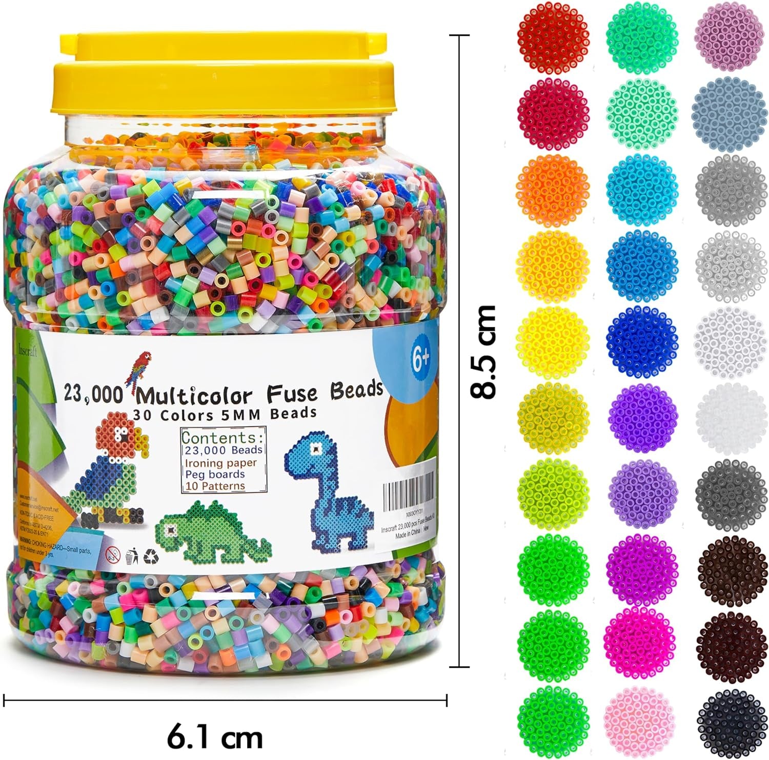 2 Buckets of Fuse Beads, 46,000 Pcs 5Mm Beads for Kids Crafts, 30 Colors Iron Beads with 6 Pegboards, 10 Ironing Paper, 20 Patterns, Gifts for Birthday Christmas, Multicolor Beads Refill Kit