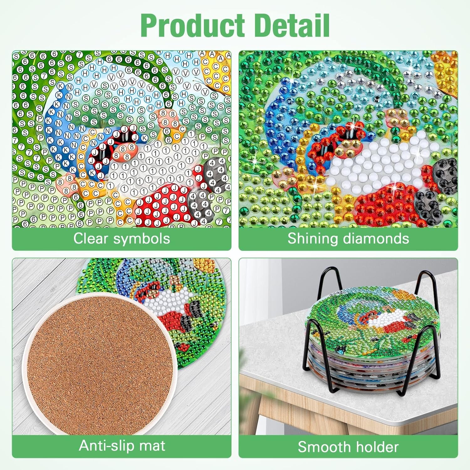 8 Pcs Diamond Art Painting Coasters with Holder, DIY Coasters Gnomes Diamond Art Painting Coaster Kits for Beginners Adults Cartoon Diamond Art Coasters Drinks Coaster Craft Supplies 4 Inch