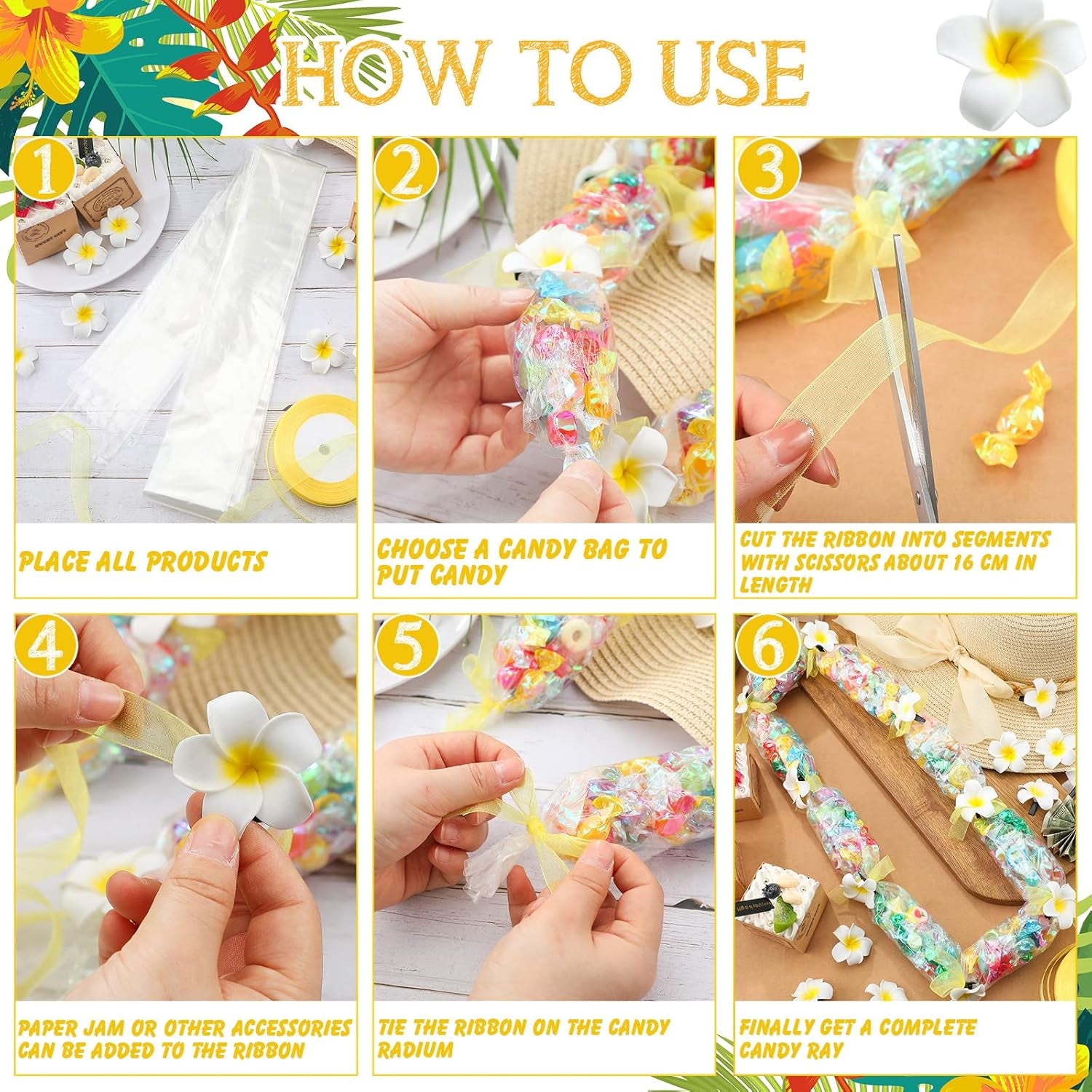 24 Set Graduation Candy Lei Making Kit Class of 2024 Hawaiian Lei Candy Lei Tubing Lei Bags Congrats Grad Lei Long Lei Ribbons Candy Dessert Filler for Party Graduate (Net Flower Style)