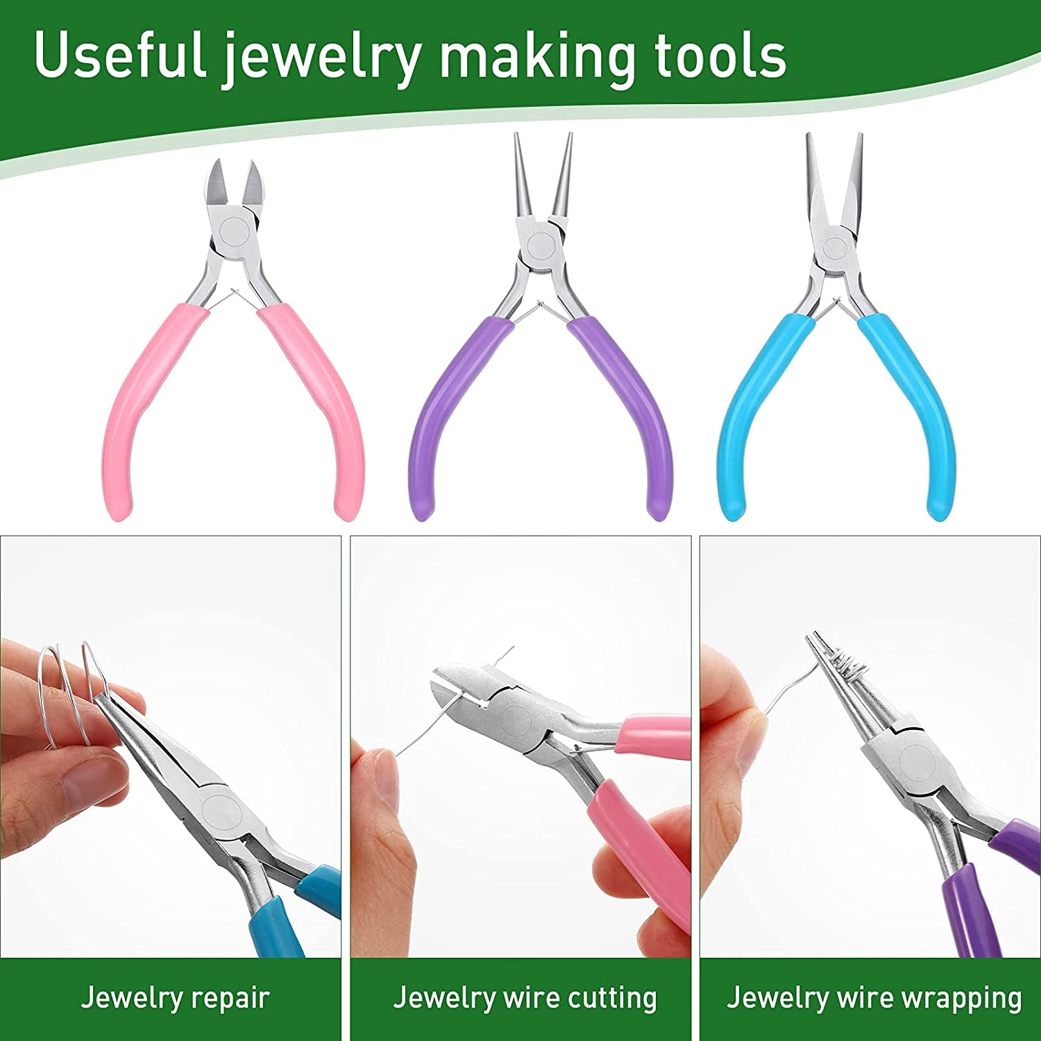 3 Rolls 18/20/22 Gauge Craft Wire for Jewelry Making Aluminum Wire with Ring Sizer Pliers for Jewelry Making(Silver)