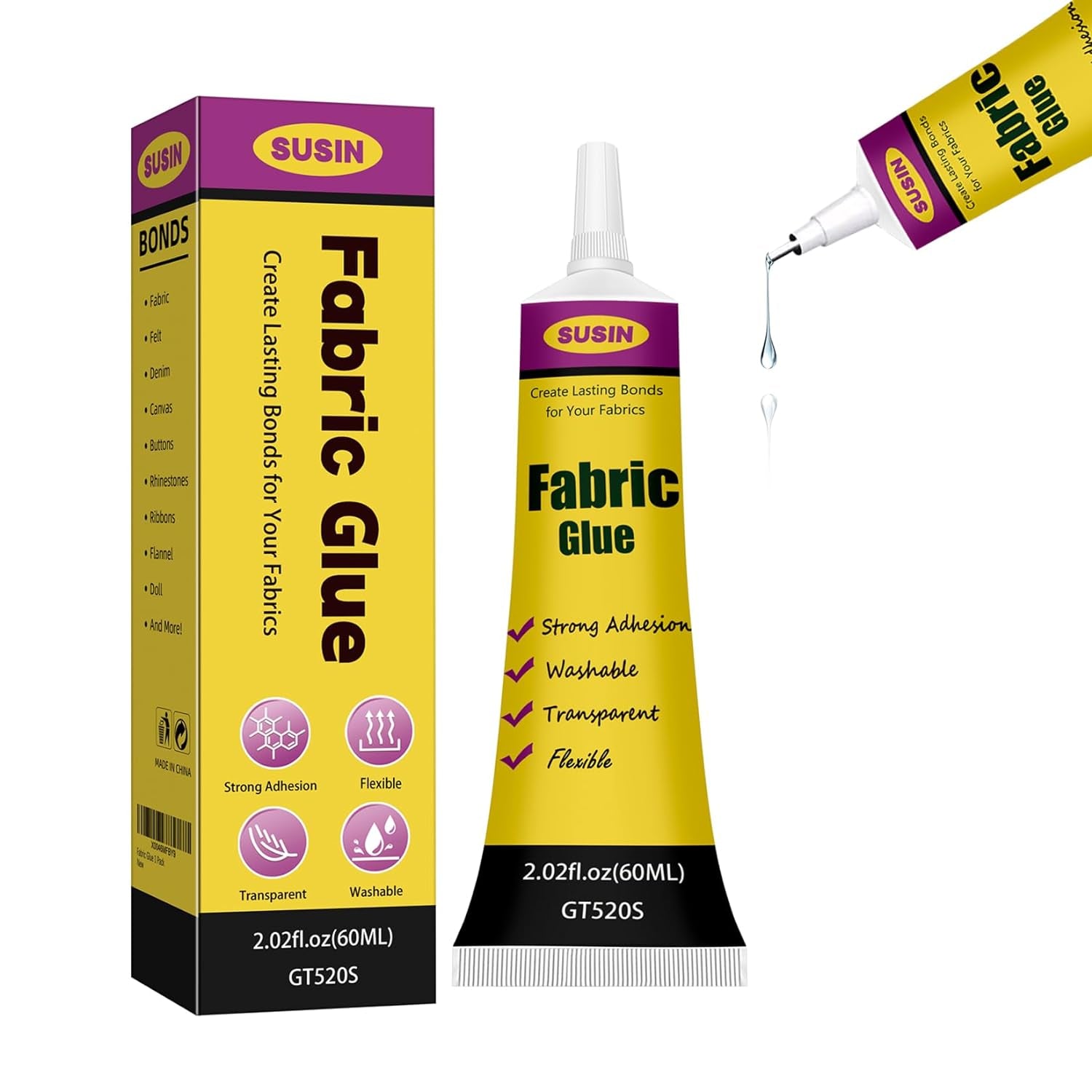 Clear Fabric Glue for Clothing Permanent - 2Packs Washable Cloth Glue for Fabric