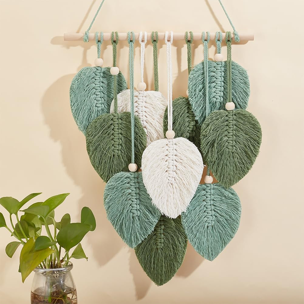DIY Macrame Leaf Wall Hanging Beginners Macrame Kit Leaf Woven Tapestry Feather Wall Hanging DIY Macrame Kit for Adults Birthday Gift