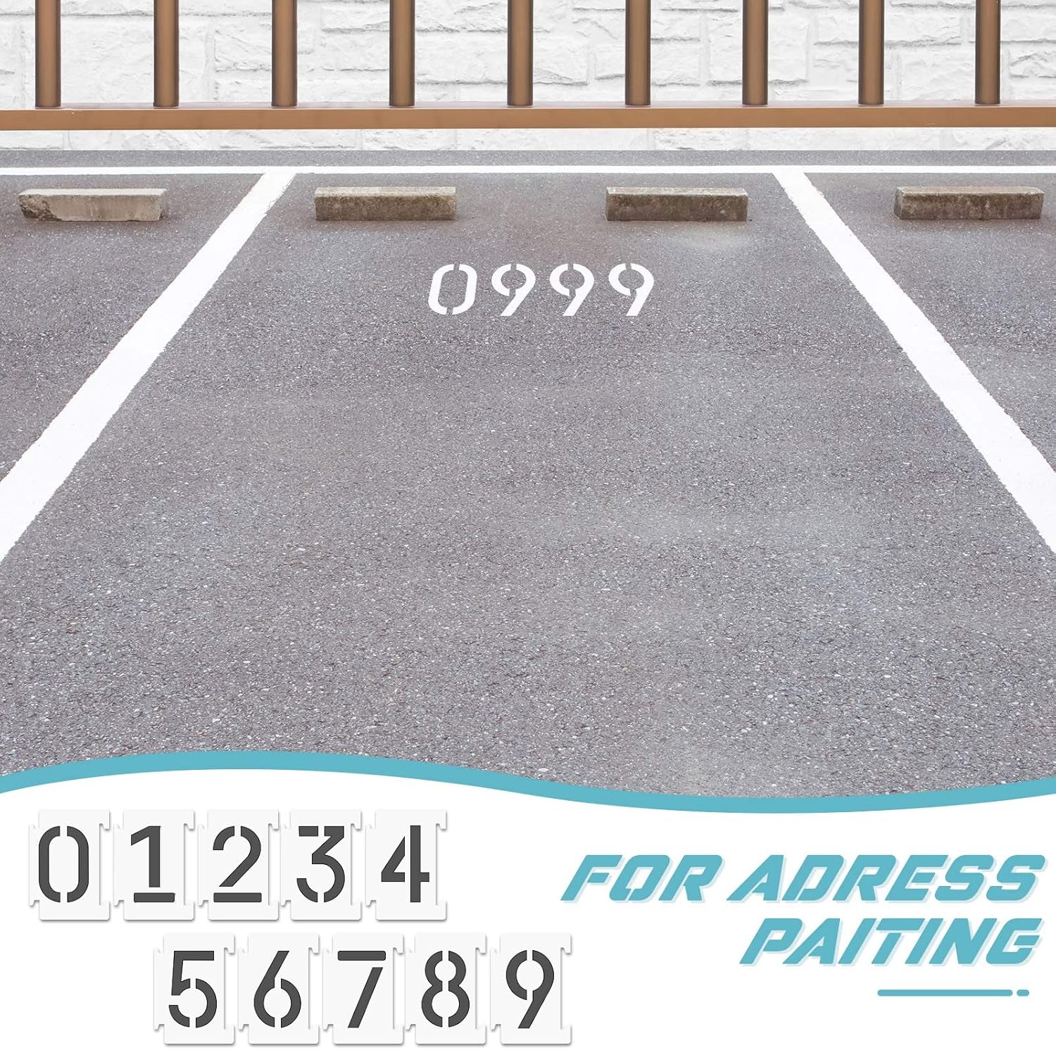 44 Pieces Curb Stencils Kit for Address Painting, Including 40 0-9 Curb Number Stencils, 4 Inch Tall, 4 Pieces of Each, Adhesive Tape, 3 Pairs Gloves, Reusable Plastic Numbers for Road Wood Chalkboard