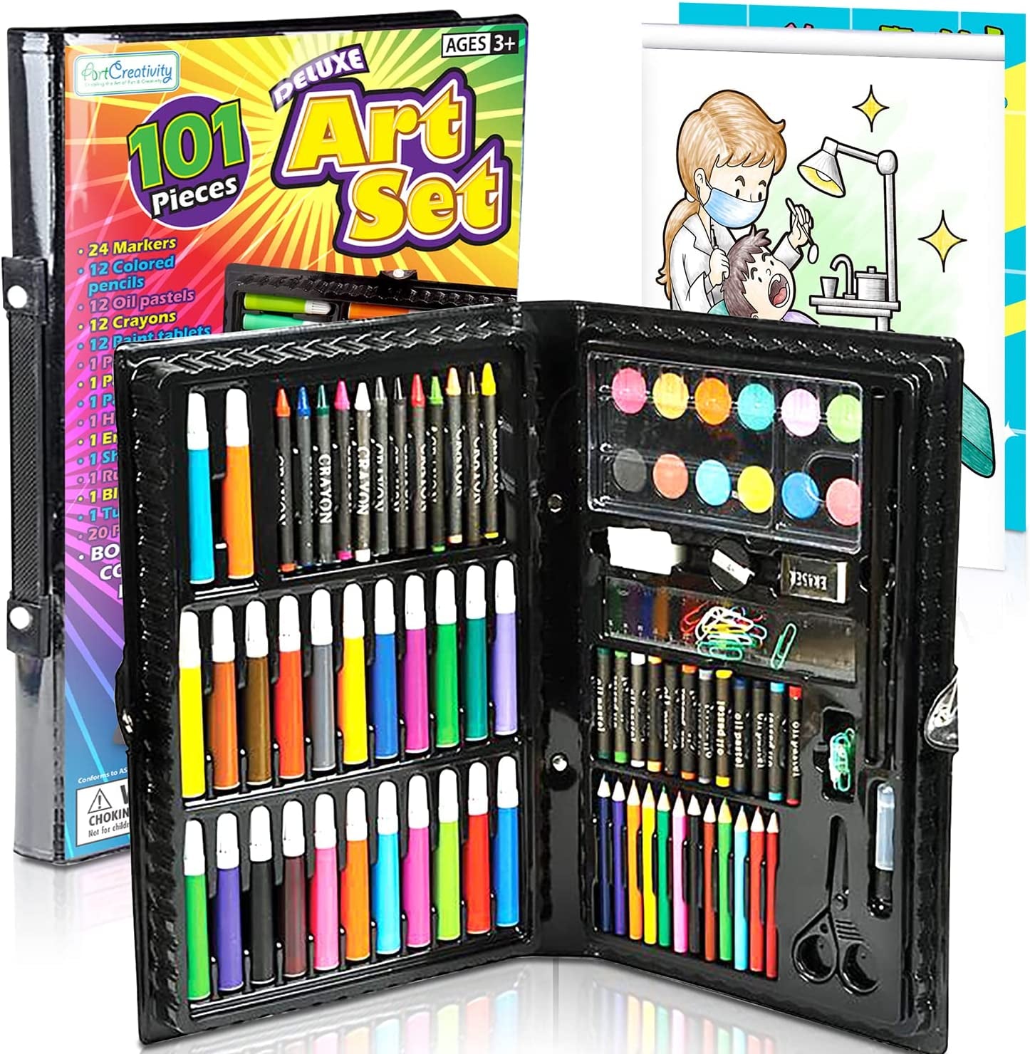 Deluxe Art Kit for Kids Art Set- Beginners Supplies 101 Piece Artist Drawing Painting Kit with Coloring Book, Art and Craft Gift Set for Boys, Girls, Ages 6 7 8 9 10 11 12