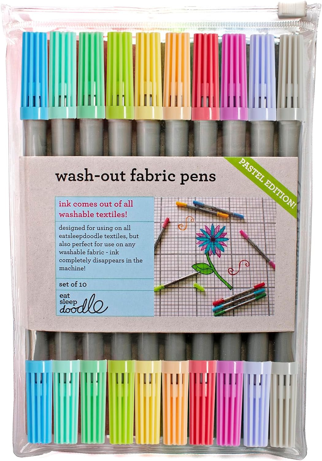 Artist Set of 20 Original Doodle Wash-Out Fabric Marker Set - Double-Ended Felt Tips in Handy Storage Box
