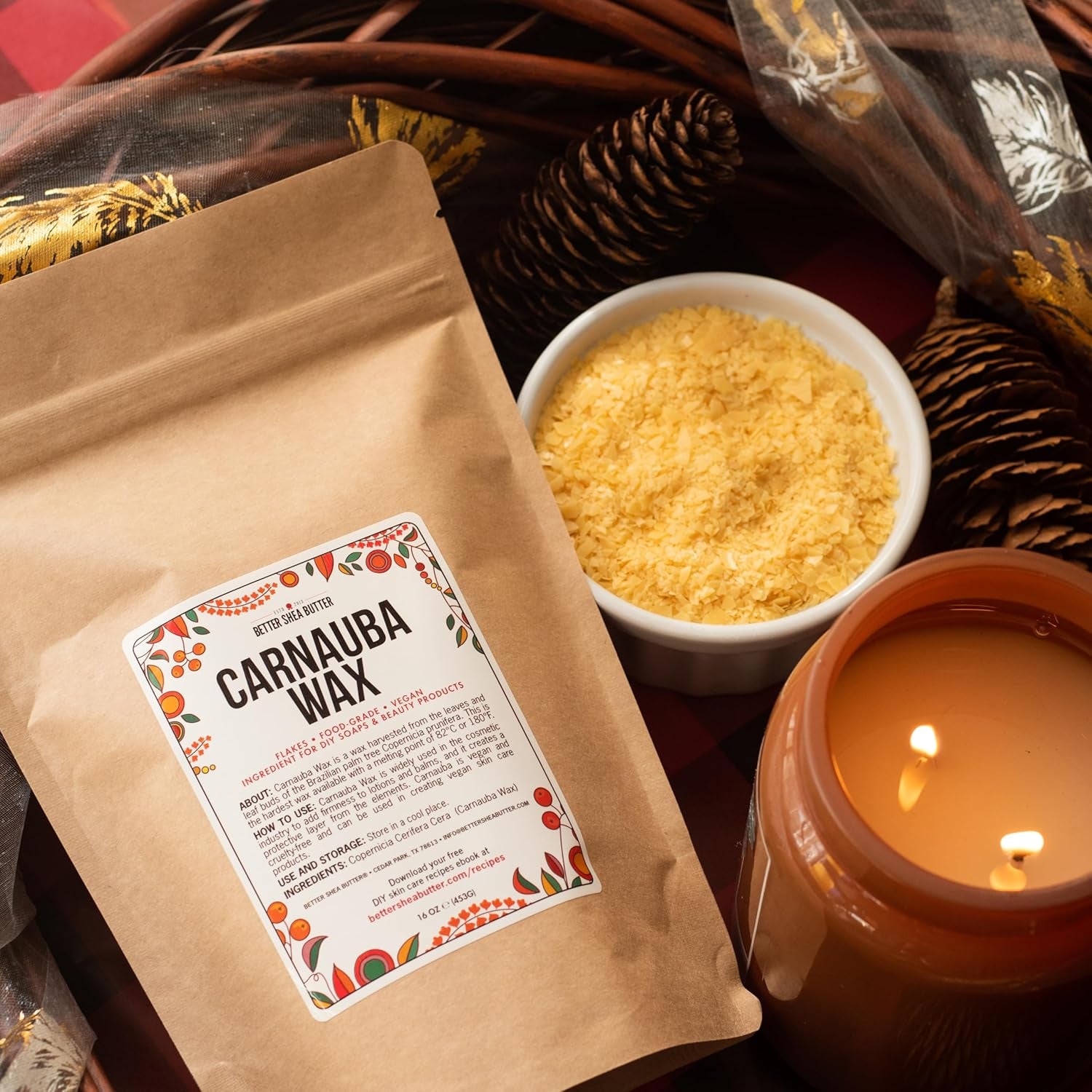 Carnauba Wax | for Use in Homemade Balms, Candles and Other Skin Care | Wood, Furniture and Leather Finishing | 100% Pure Carnauba Wax Flakes | Food Grade | Vegan Wax | 8 Oz by