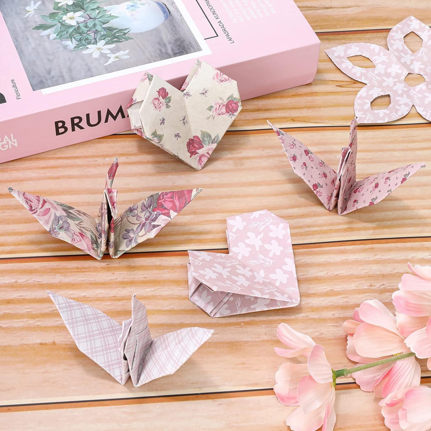 12 Designs Spring Pattern Paper 24 Sheet Rose Floral Scrapbook Paper Pink Double-Sided Collection Decorative Craft Paper Folded Flat for Card Making Scrapbook Photo Album Decor, 30 X 30Cm