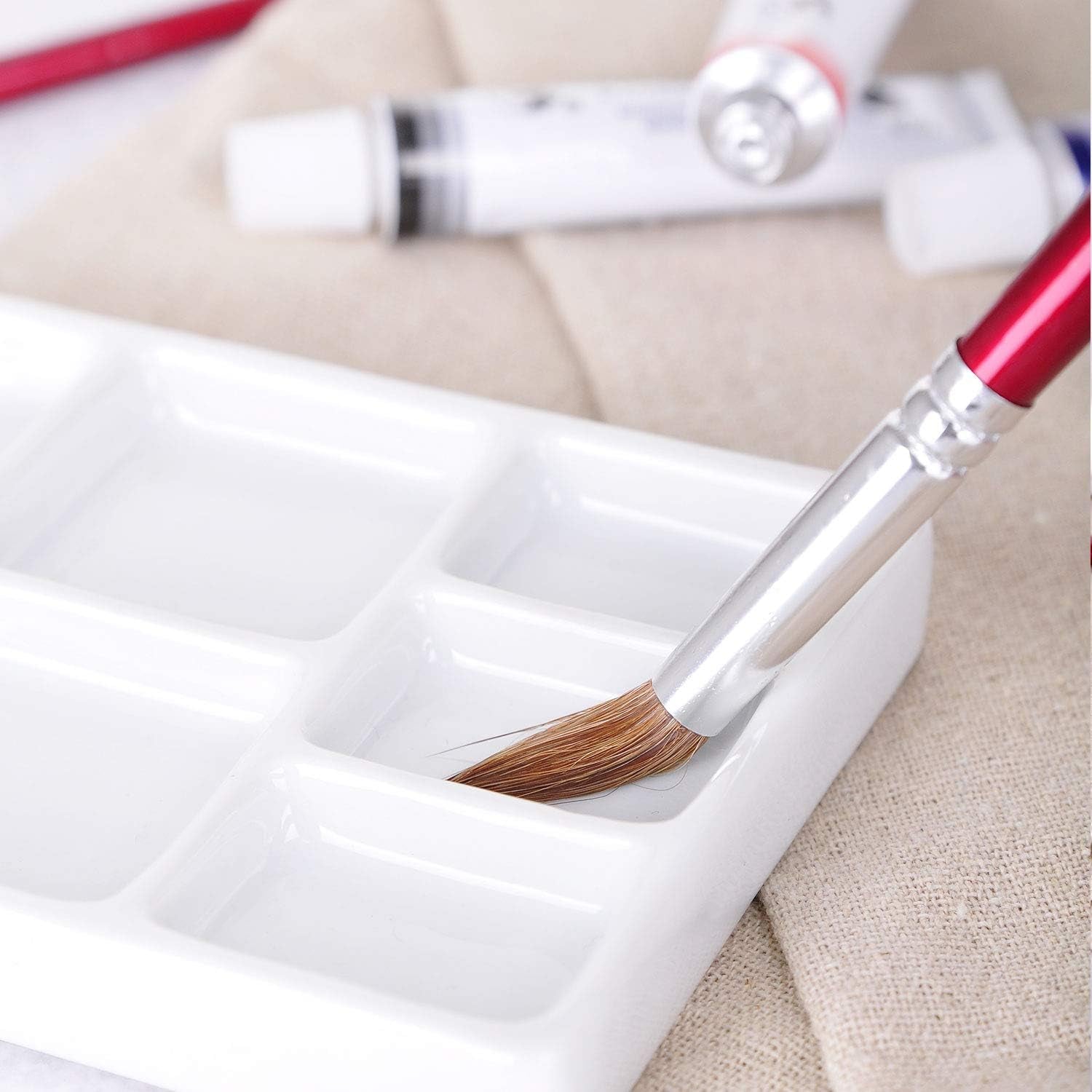 White Square Ceramic Artist Paint Palette,Porcelain Watercolor Palette,Ceramic Mixing Tray for Watercolor Gouache Painting