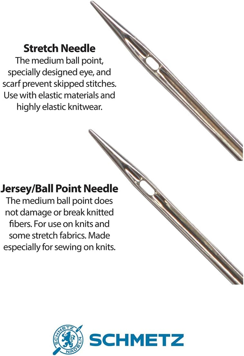 Stretch and Jersey/Ball Point Sewing Machine Needle Combo Pack (10 Needles Total and 1  ABC Pocket Guide)