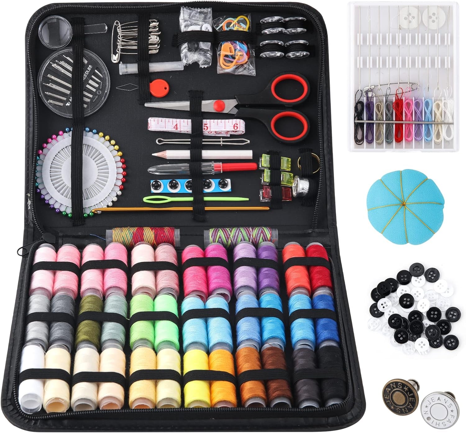 Large Sewing Kit for Adults, 235 Pcs Needle and Thread Kit with Basic Sewing Supplies and Accessories for Travel Small Fixes, Emergency Repairs, Hand Sewing, Beginners, Starter