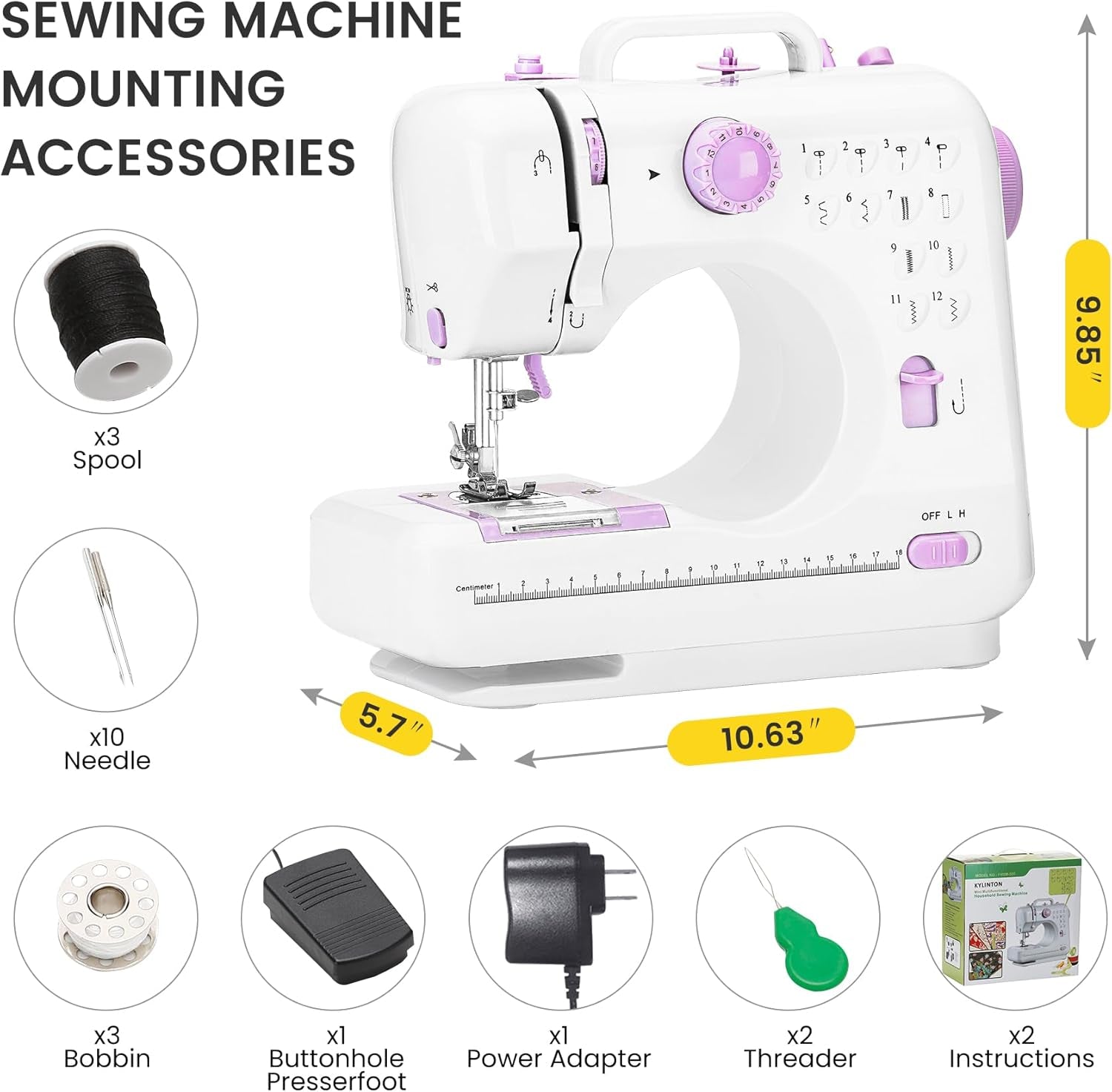 Sewing Machine for Beginners, Mini Sewing Machine with 12 Built-In Stitches, Kids Sewing Machine with Foot Pedal, High-Low Speeds, Portable Sewing Machines and Sewing Enthusiasts (505)