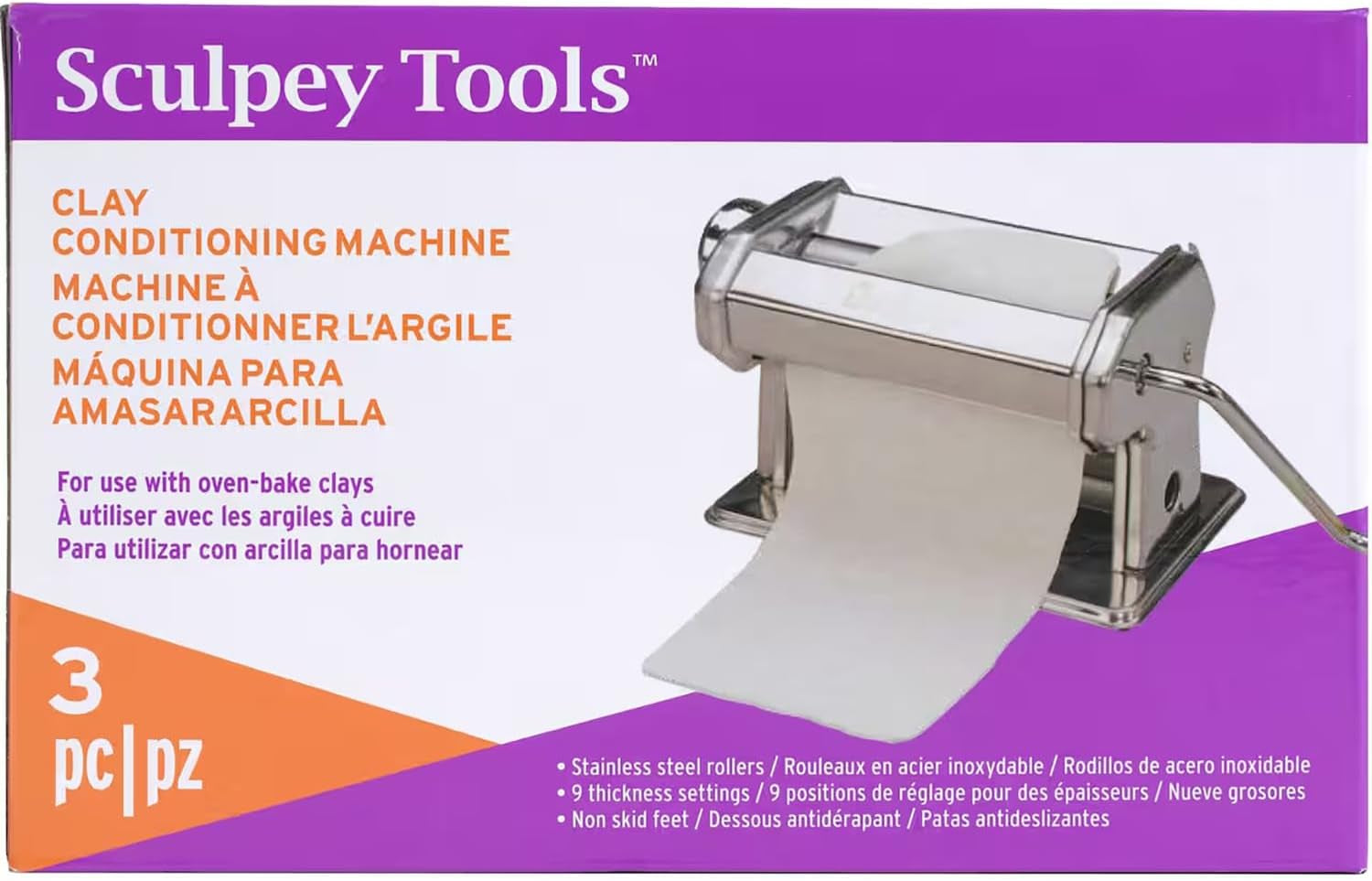 Tools Clay Conditioning Pasta Machine, Polymer Oven-Bake Clay Tool, 9 Thickness Settings, Includes Clamp and Hand Crank, Great for All Skill Levels and Craft Projects