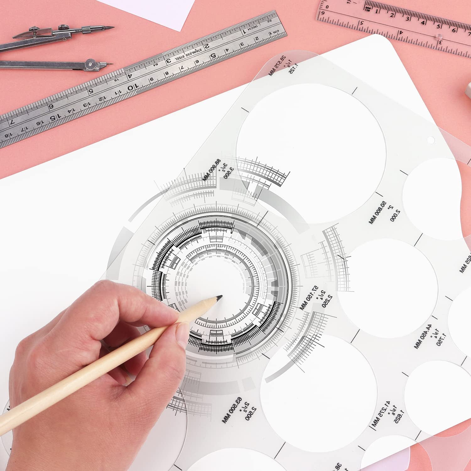 Circle Template Circle round Stencil Templates for Drafting for Office and School Building Formwork Drawings Templates, Large and Small Size, 3 Pack