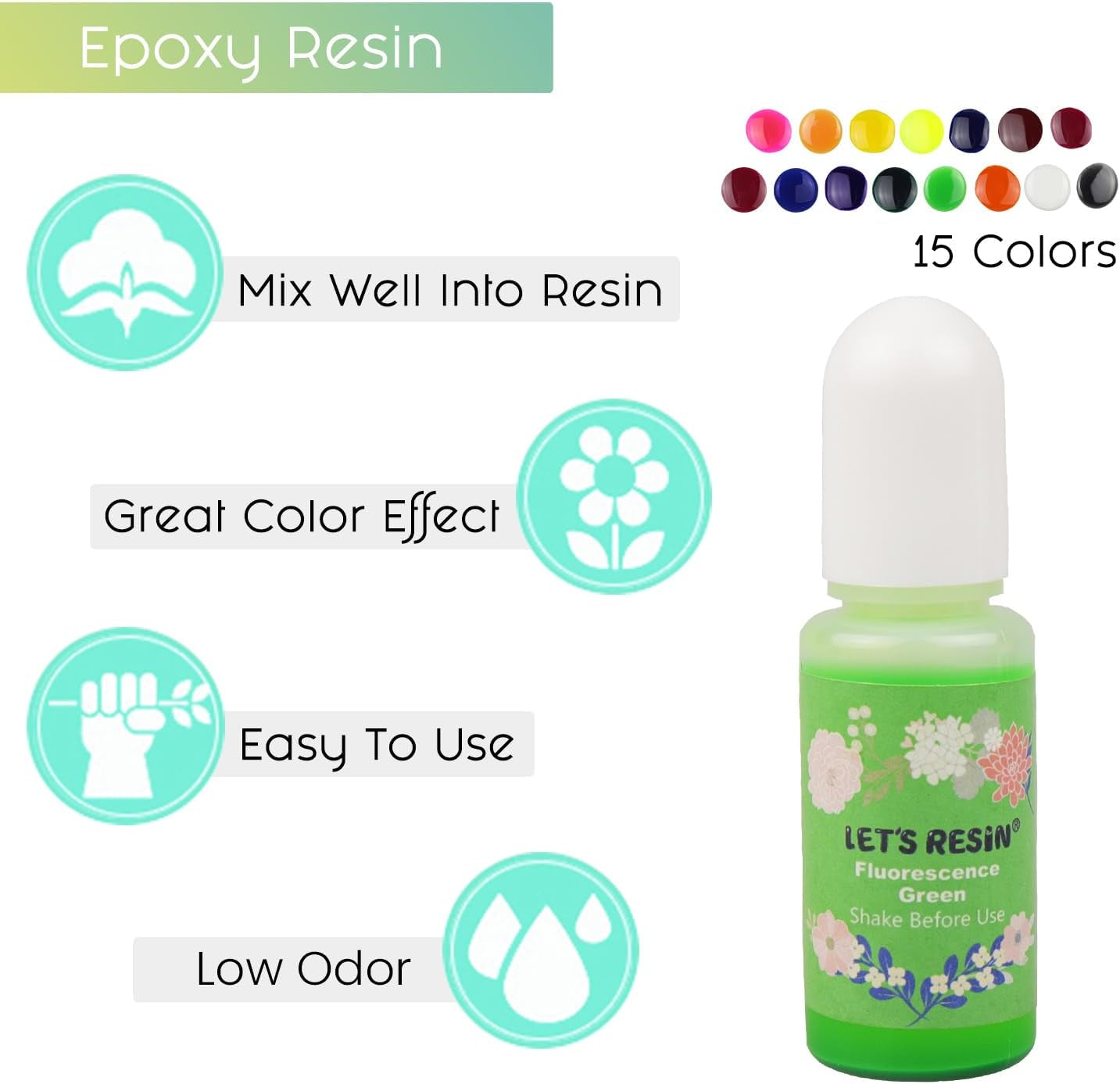 Epoxy Resin Dye,15 Color Translucent Epoxy Resin Pigment,Odorless Concentrated Epoxy Resin Paint Each 0.35Oz,Liquid Resin Colorant for Resin Coloring,Epoxy Resin,Resin Molds