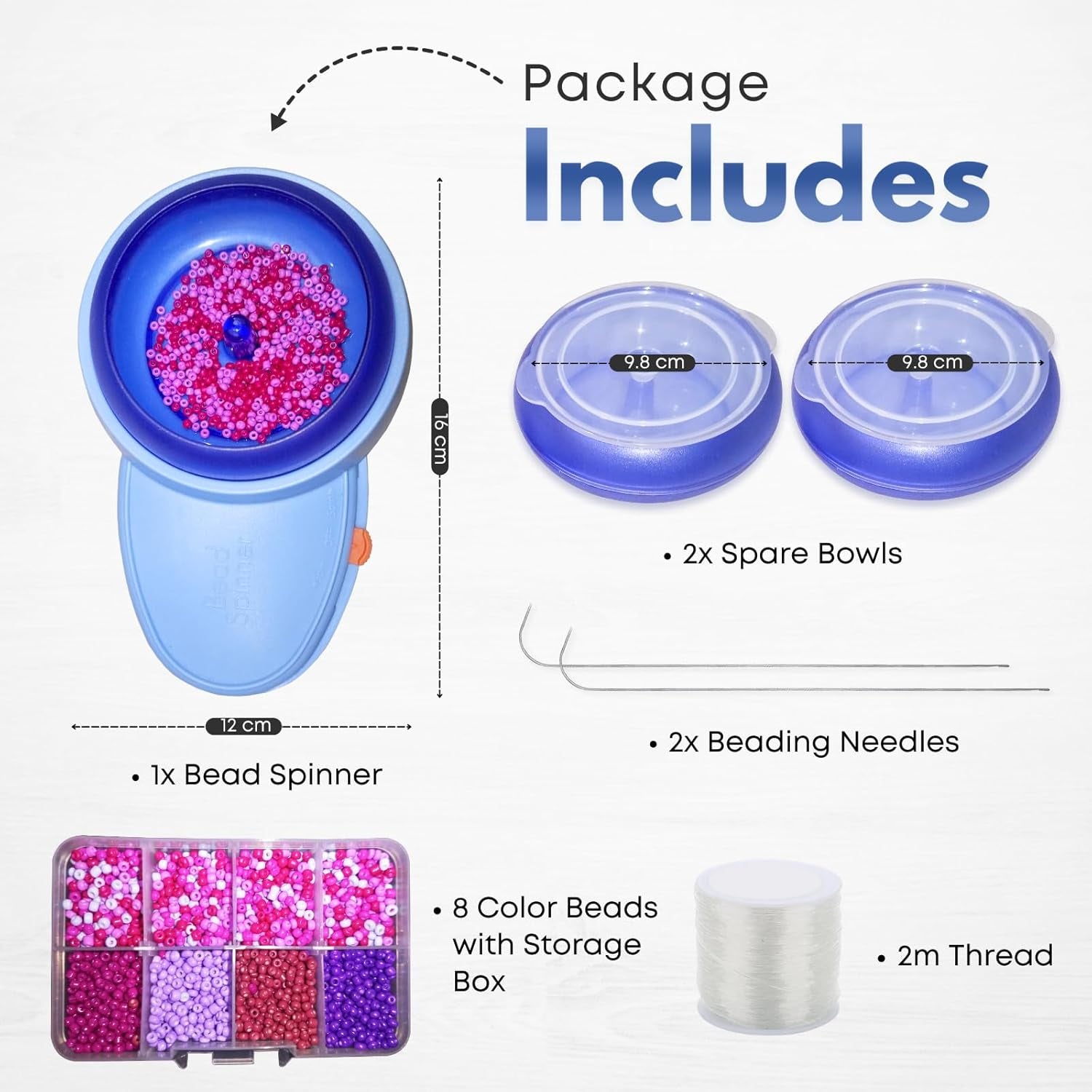 Electric Bead Spinner for Jewelry Making | Adjustable Speed Bracelet Spinner Kit with Forward &amp; Reverse Rotation | 3 Bowls with Lids | 2 Big Eye Bead Spinner Needles &amp; 8 Colored Beads