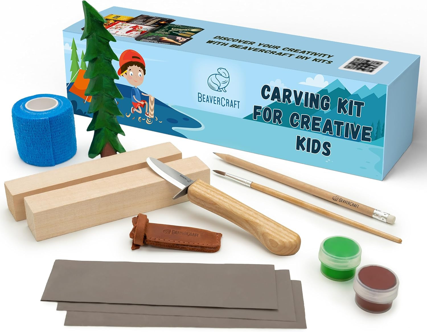 Wood Carving Kit for Kids &amp; Beginner DIY08 - Wood Whittling Kit for Kids Woodworking Starter Kit Hobby Kits for Boys Wood Crafts Projects DIY Gifts, Carving Set Whittling Knife &amp; Basswood