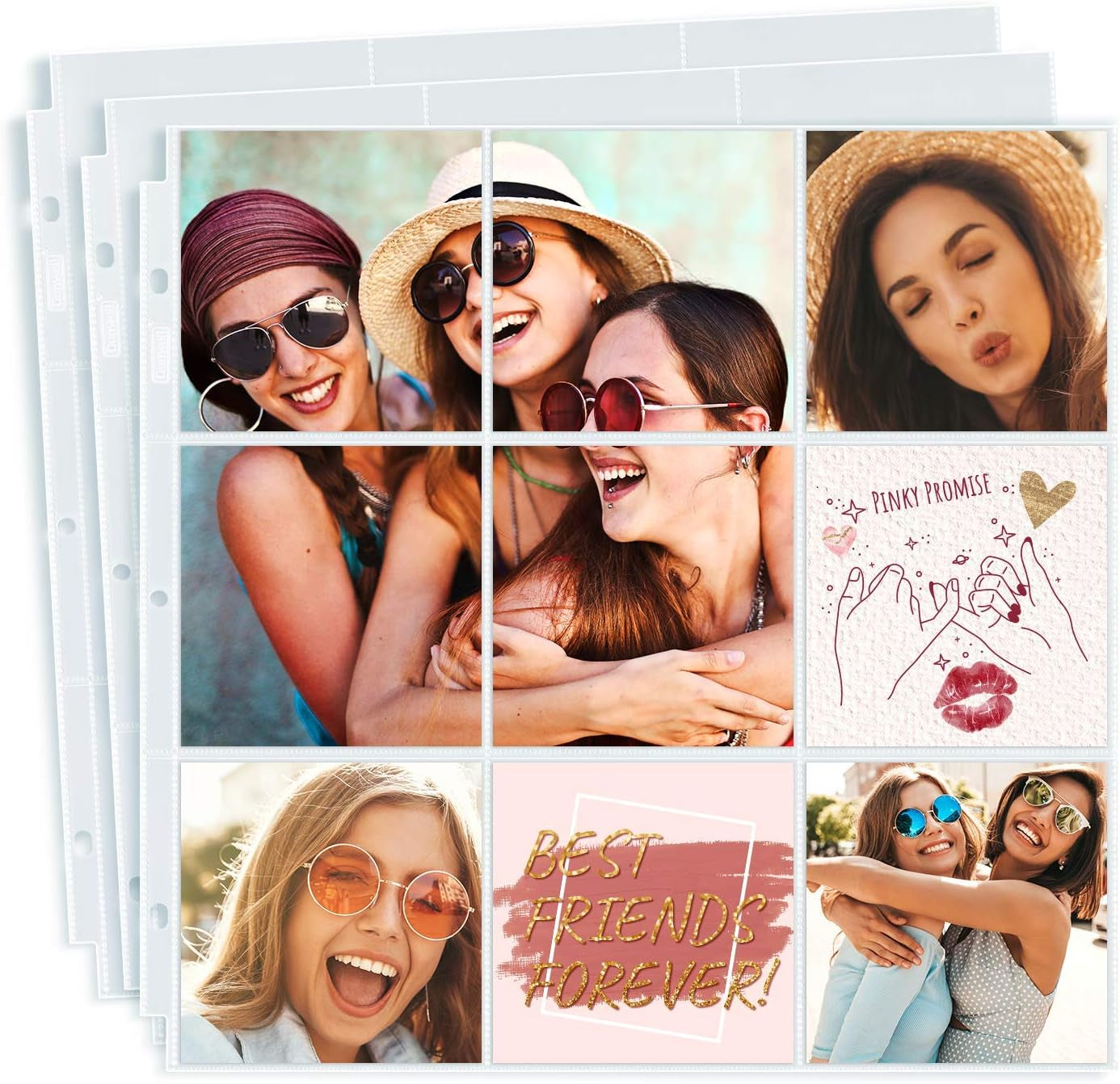 4X4 Photo Album Sleeves - Fits 12X12 3 Ring Album Binder (25 Pack), 12 X 12 Scrapbooking Pages with 9 Square Pockets, Picture Page Refill Hold 450 4 X 4 Prints, Archival Quality