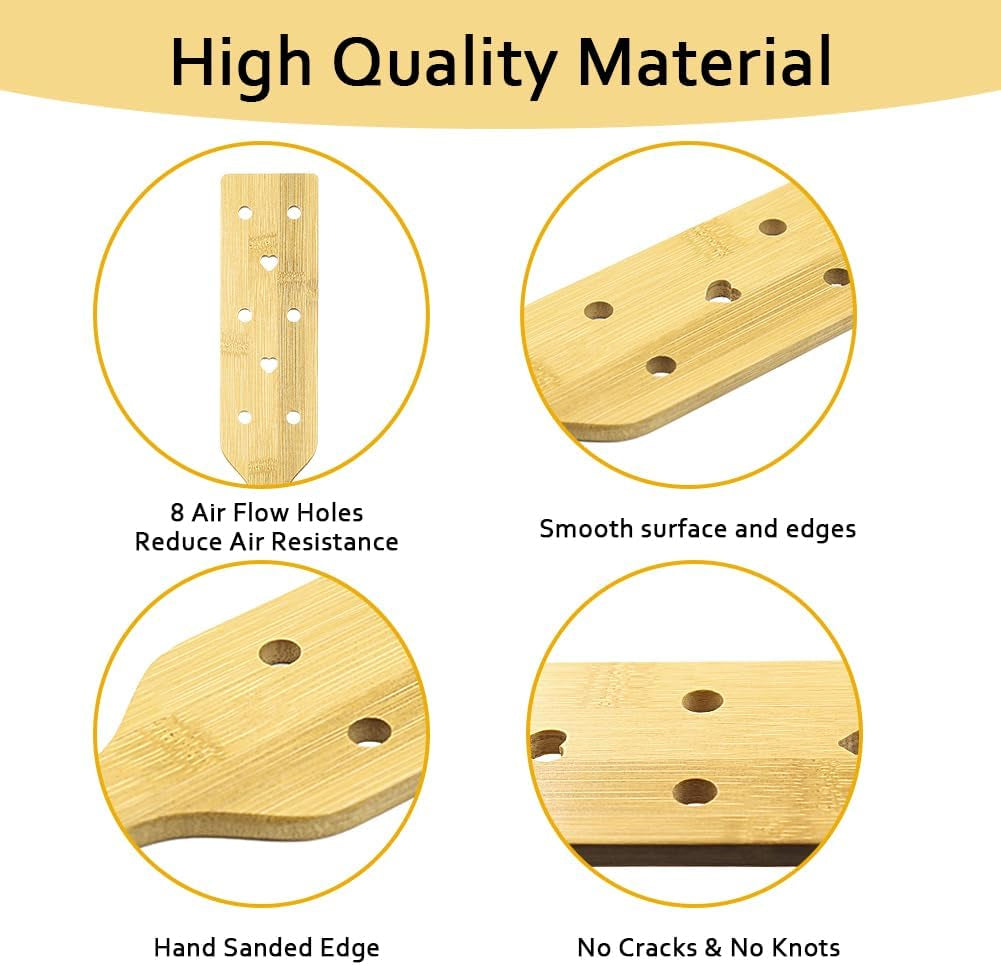 Bamboo Wood Paddle Lightweight Wooden Paddle with Airflow Holes, 13.3 Inch