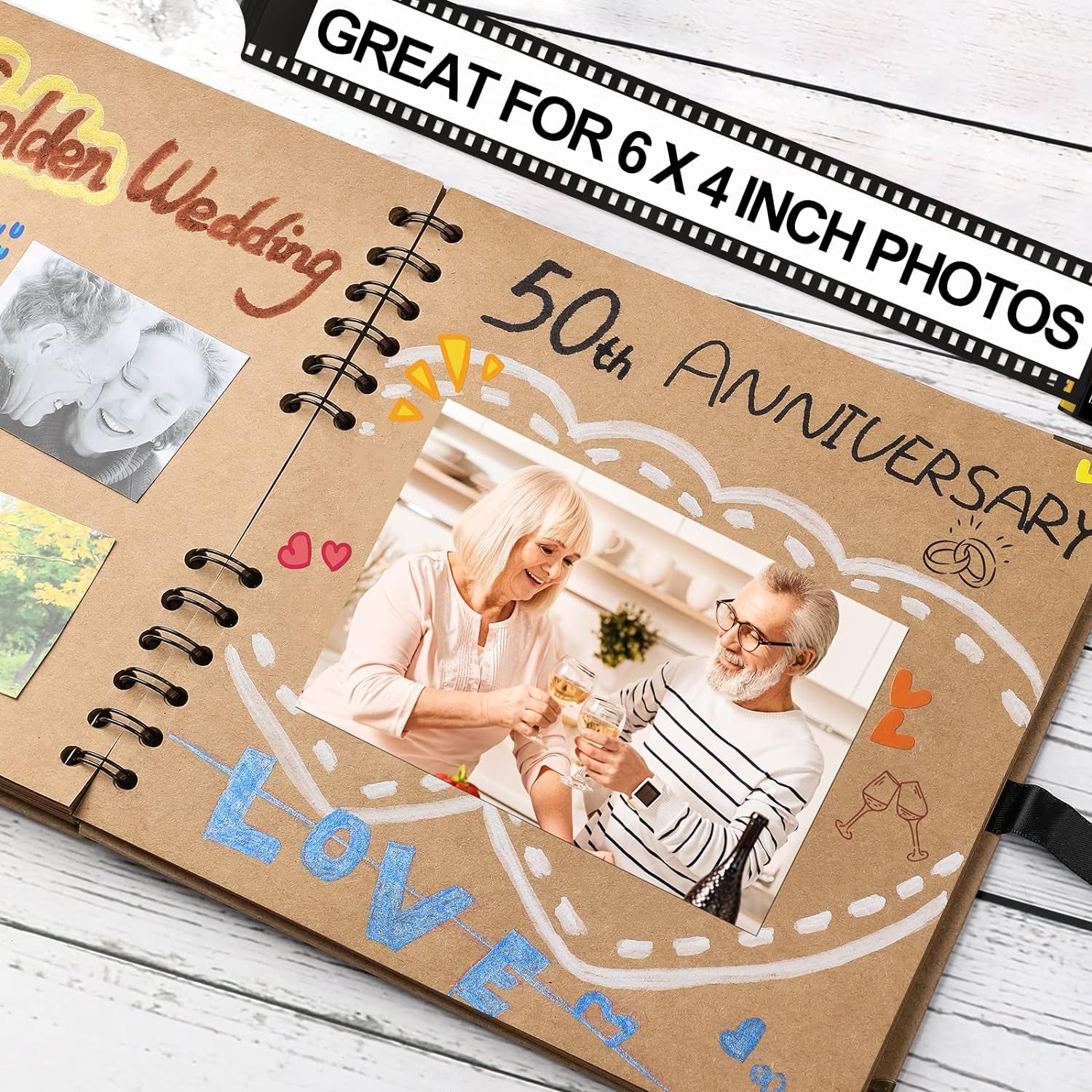 Scrapbook Photo Album - 8 X 8 Inch, 60 Pages, Kraft Paper, Ribbon, Corner Protectors, Suitable for Travel, Graduation, Memories