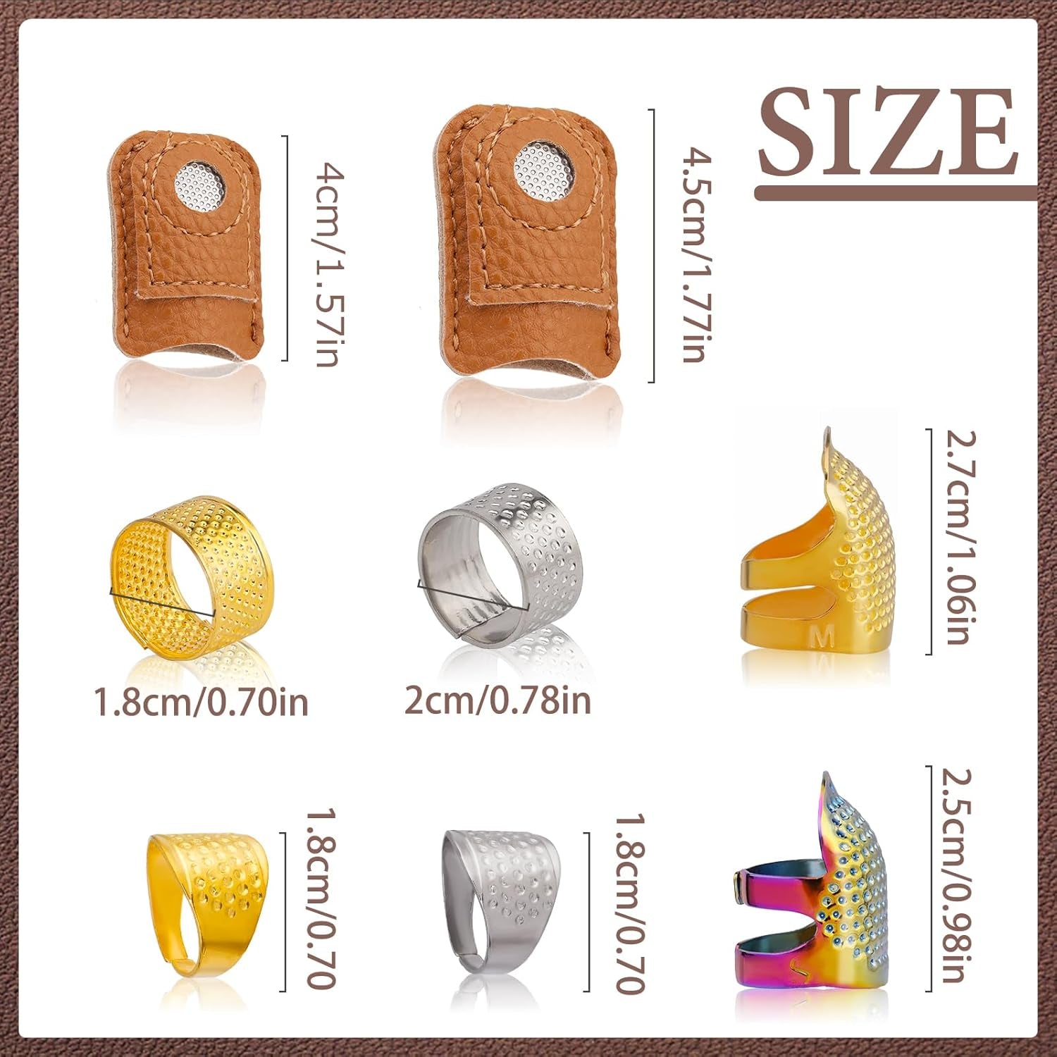 33Pcs Hand-Working Sewing Thimble Set, 23 PCS Large Eye Sewing Needles with Adjustable Metal Finger Shield Ring, Leather Coin Finger Protectors, Sewing Thimble Rings Cap for Knitting Quilting Craft