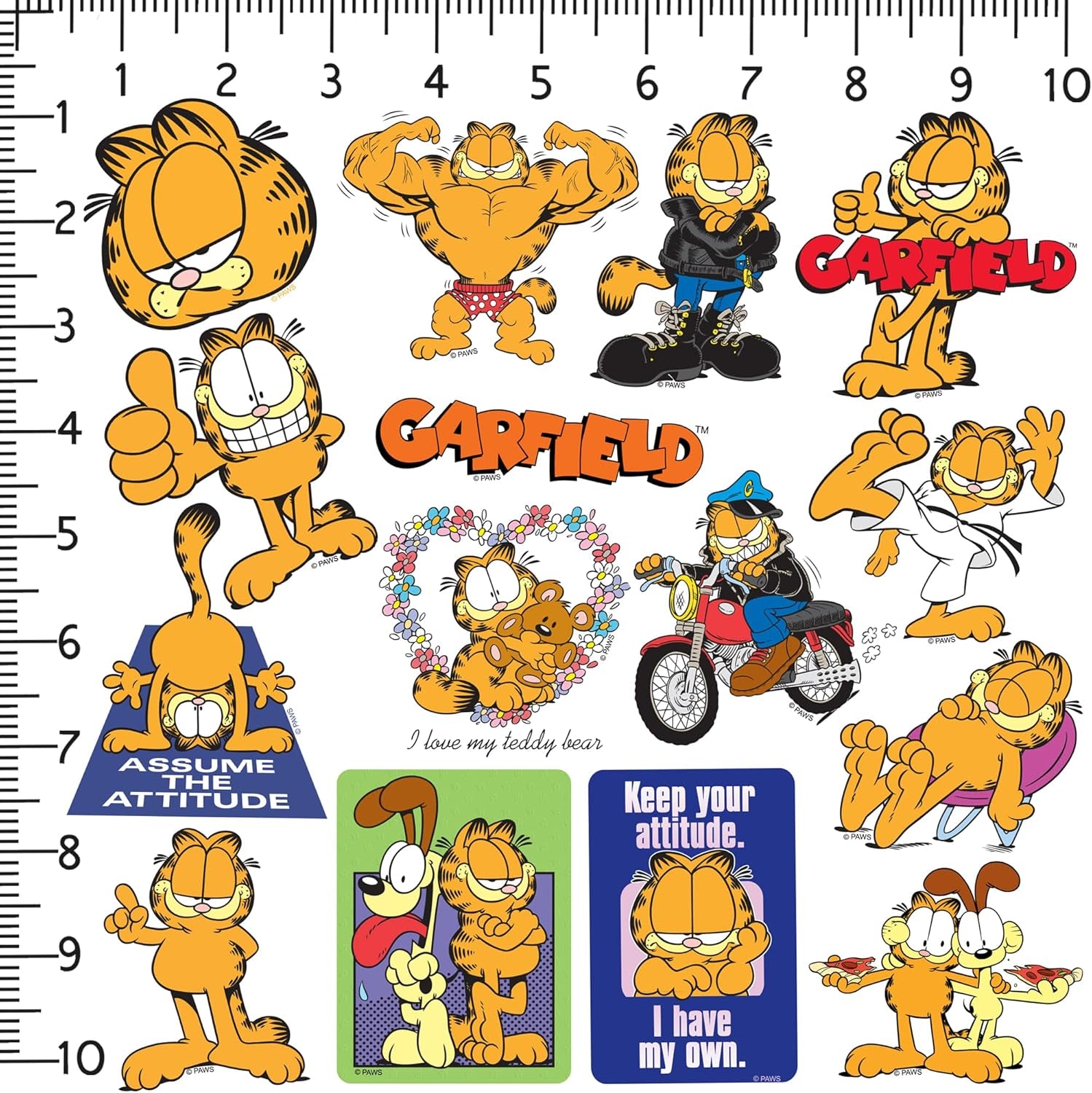 Garfield 50Ct Vinyl Large Deluxe Stickers Variety Pack - Laptop, Water Bottle, Scrapbooking, Tablet, Skateboard, Indoor/Outdoor - Set of 50