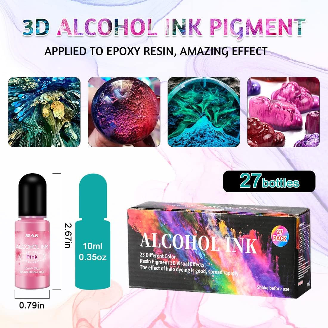 Alcohol Ink Set 27 Vibrant Colors,Epoxy Resin Paint Colour Dye, Concentrated Alcohol-Based Ink Pigment for Resin Petri Dish, Coaster, Resin Art, Tumbler Making, Acrylic Painting - 0.35Oz Each