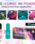 Alcohol Ink Set 27 Vibrant Colors,Epoxy Resin Paint Colour Dye, Concentrated Alcohol-Based Ink Pigment for Resin Petri Dish, Coaster, Resin Art, Tumbler Making, Acrylic Painting - 0.35Oz Each