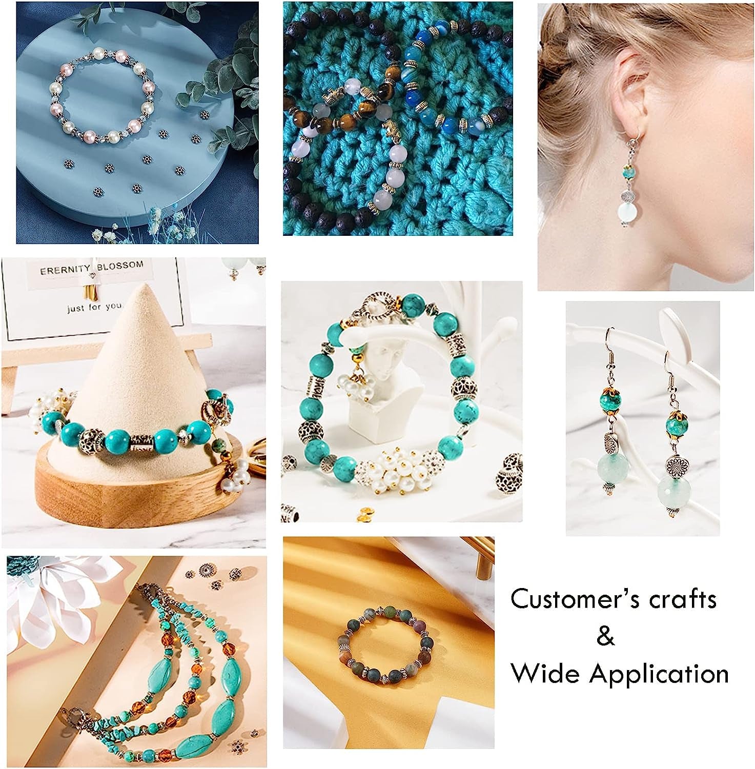 300Pcs Spacer Beads 6 Style Antique Golden Beads Tibetan Metal Jewelry Beads Loose Spacer Beads Flower Flat Rondelle Beads for Bracelet Necklace Jewelry Making Supplies (5.5-6.5Mm)