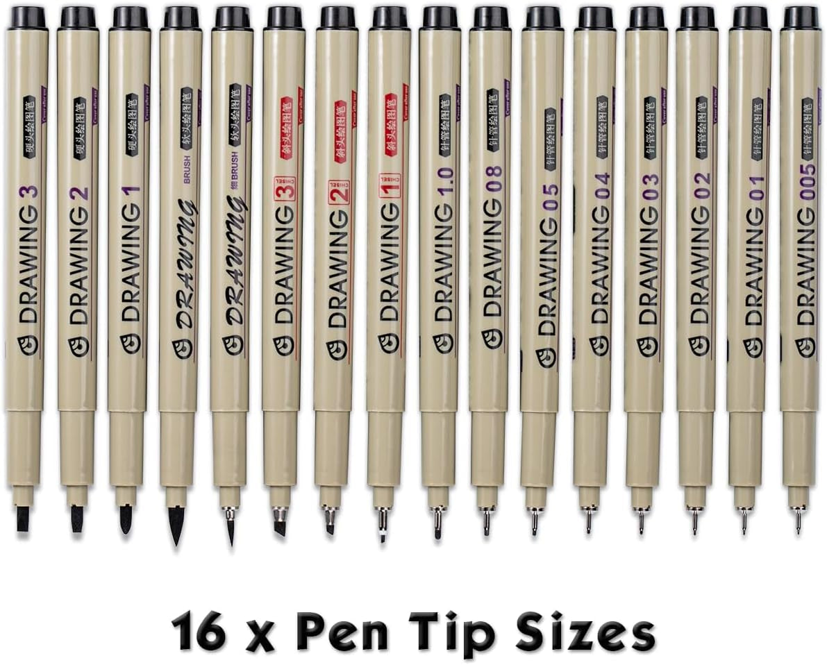 16 Pack Micro Pen Set, Micro Fine Liner Drawing Art Pens Waterproof Ink Set Archival Black Drawing Pens for Writing, Drawing, Journaling, Sketching, Illustration