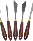 5-Piece Artist Stainless Steel Palette Knife Set - Wood Hande Flexible Spatula Painting Knives for Color Mixing Spreading, Applying Oil, Acrylic, Epoxy, Pouring Paint on Canvases, Cake