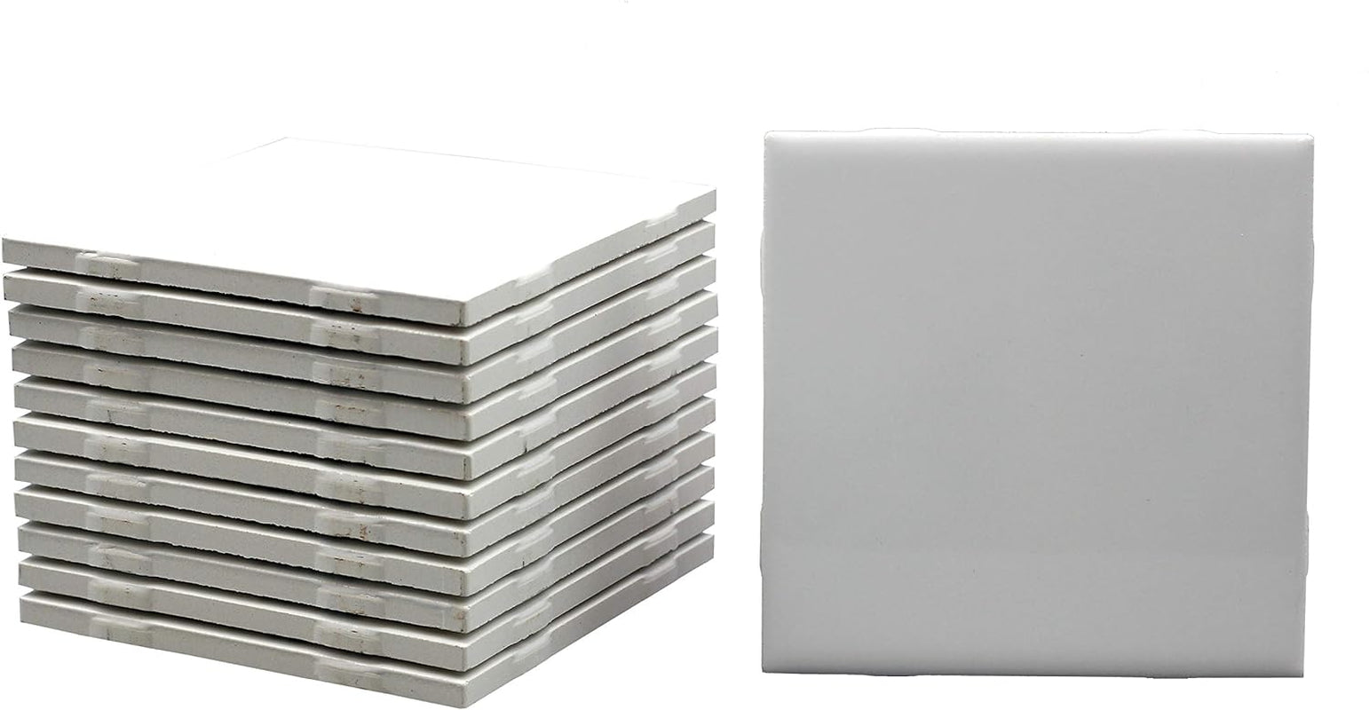 12 Pack of Glossy White Glazed Ceramic Tiles for Alcohol Ink Painting, Decorating, Arts & Crafts, 4.25 X 4.25 Inch Square, Ready-To-Paint Ceramics