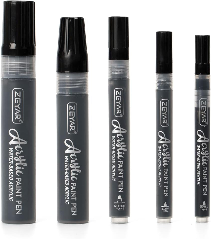 Acrylic Paint Marker Pens, 5 Different Point: Extra Jumbo Felt(15Mm),Jumbo Felt(10Mm), Medium Bullet(2-3Mm), Fine(1Mm), Extra Fine(0.7Mm) (5 Black)
