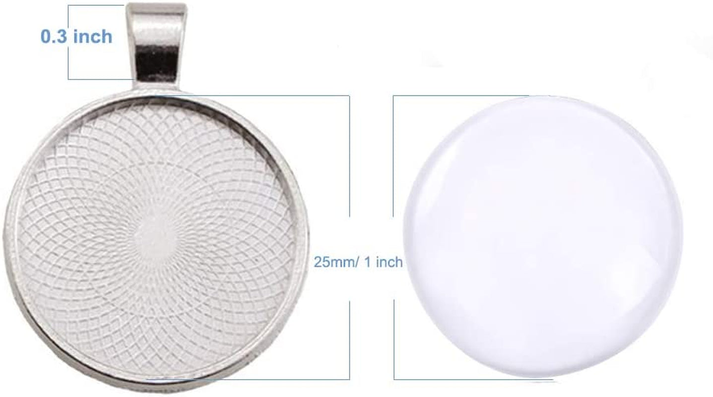 40 Pcs Silver Pendant Trays with 40 Pcs Transparent Glass Cabochons, round Pendant Bezels 1 Inch/25Mm for Photo Pendant Resin Craft Jewelry Making, Total 80 Pcs