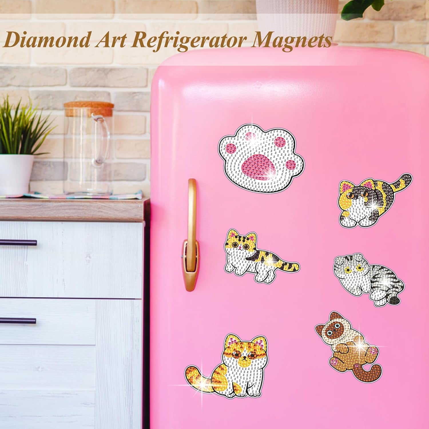 12 PCS Diamond Painting Refrigerator Magnets, Cat Diamond Painting Kits for Adults, Diamond Art Kits for Home Decor, Small Diamond Art Crafts