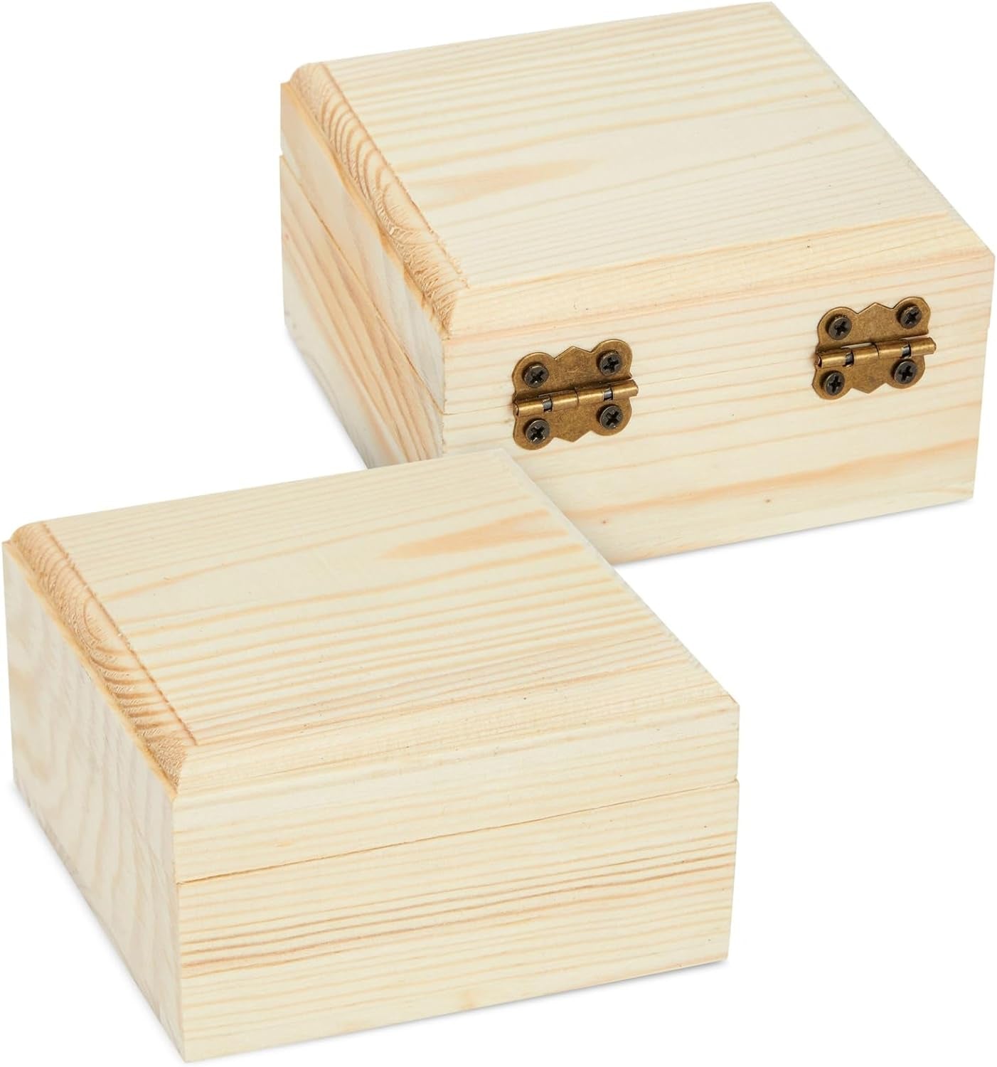 6 Pack Unfinished Wooden Boxes with Hinged Lids, Pinewood Magnetic Wood Box for Crafts, Jewelry Storage (3.5 X 3.5 X 2 In)