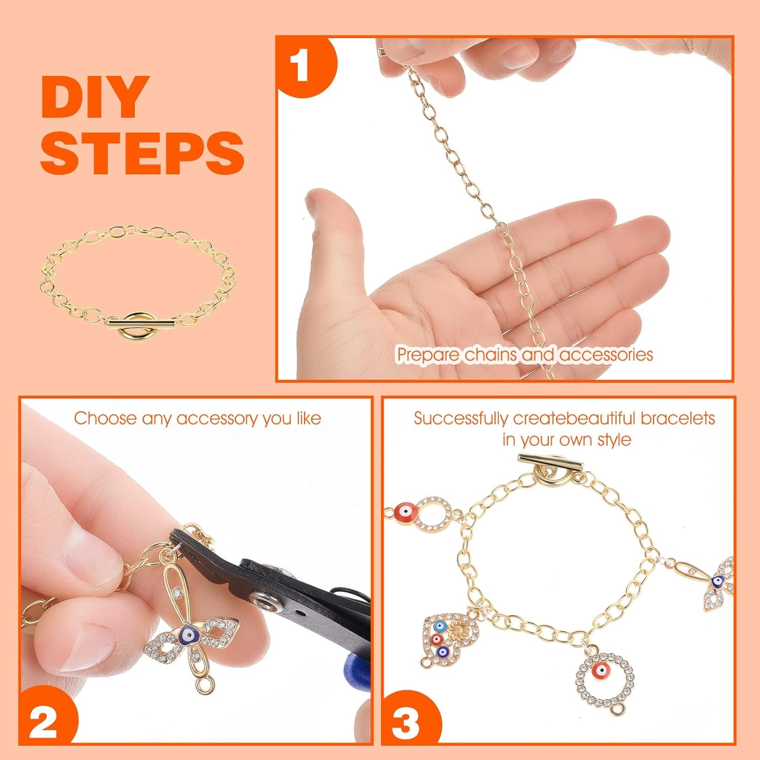 12 Pcs Bracelet Chains for Jewelry Making, Chain Bracelet for Women, Link Chain Bracelets with OT Toggle Clasp, Charm Bracelets for Jewelry Making (Gold)