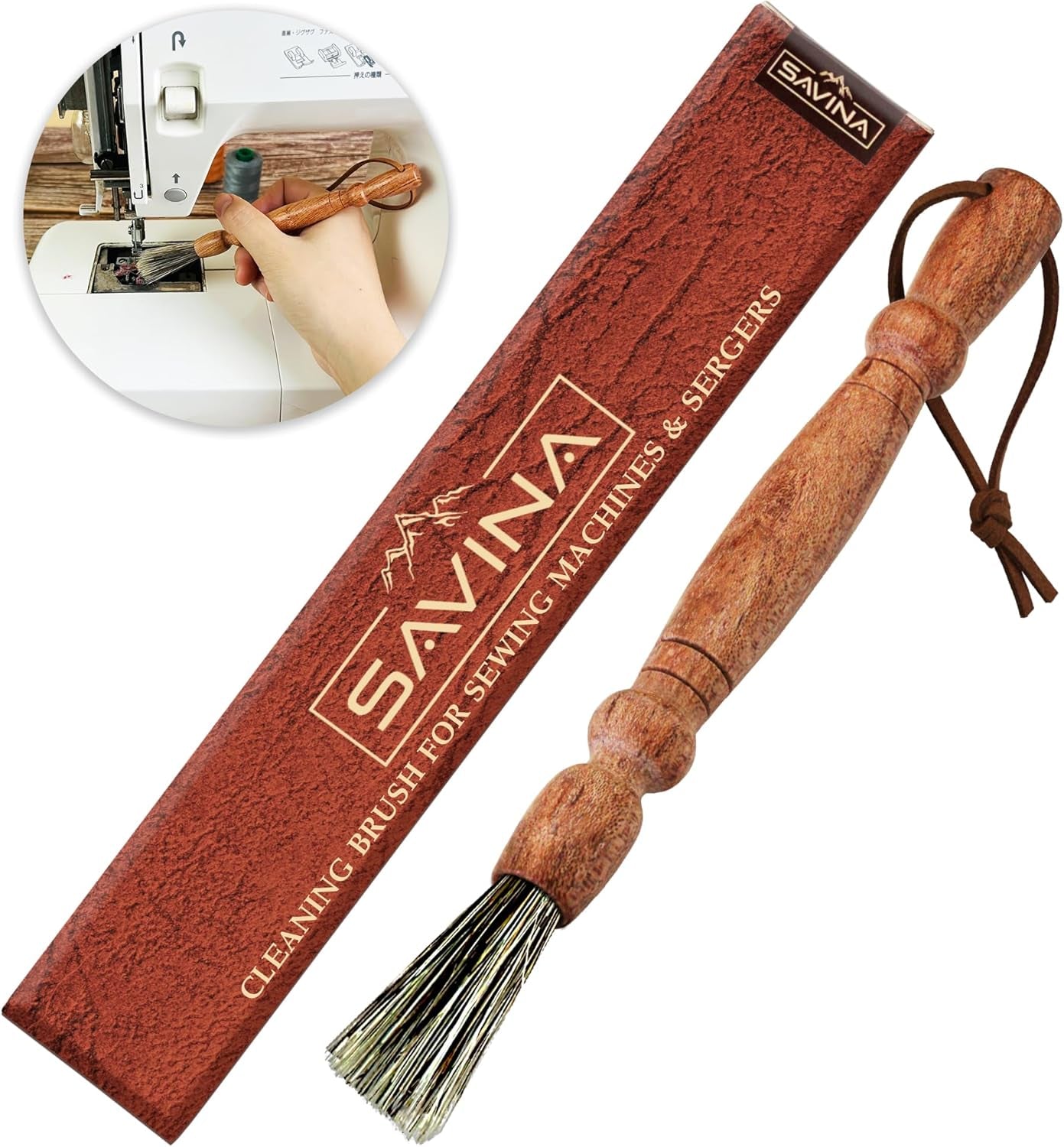 Set 2 Cleaning Brush for Sewing Machine &amp; Sergers - Sewing Tool, Wooden Lint Brush with a Built-In Hanging Strap. Brushing Lint Out of Sewing Machines.