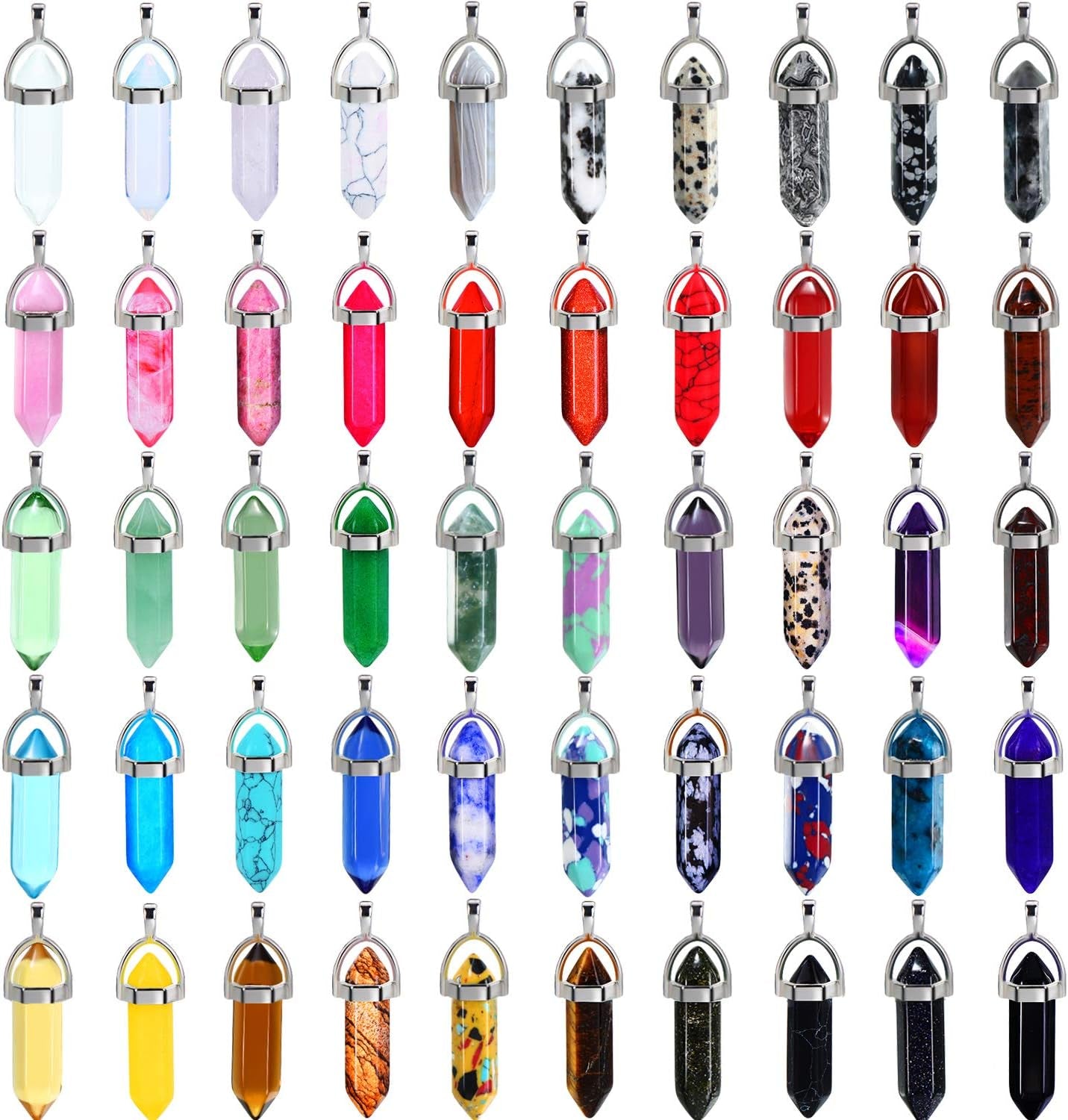 50 Pieces Mixed Stone Beads Crystal Stone Pendants Quartz Charms with Storage Bag for Jewelry Making