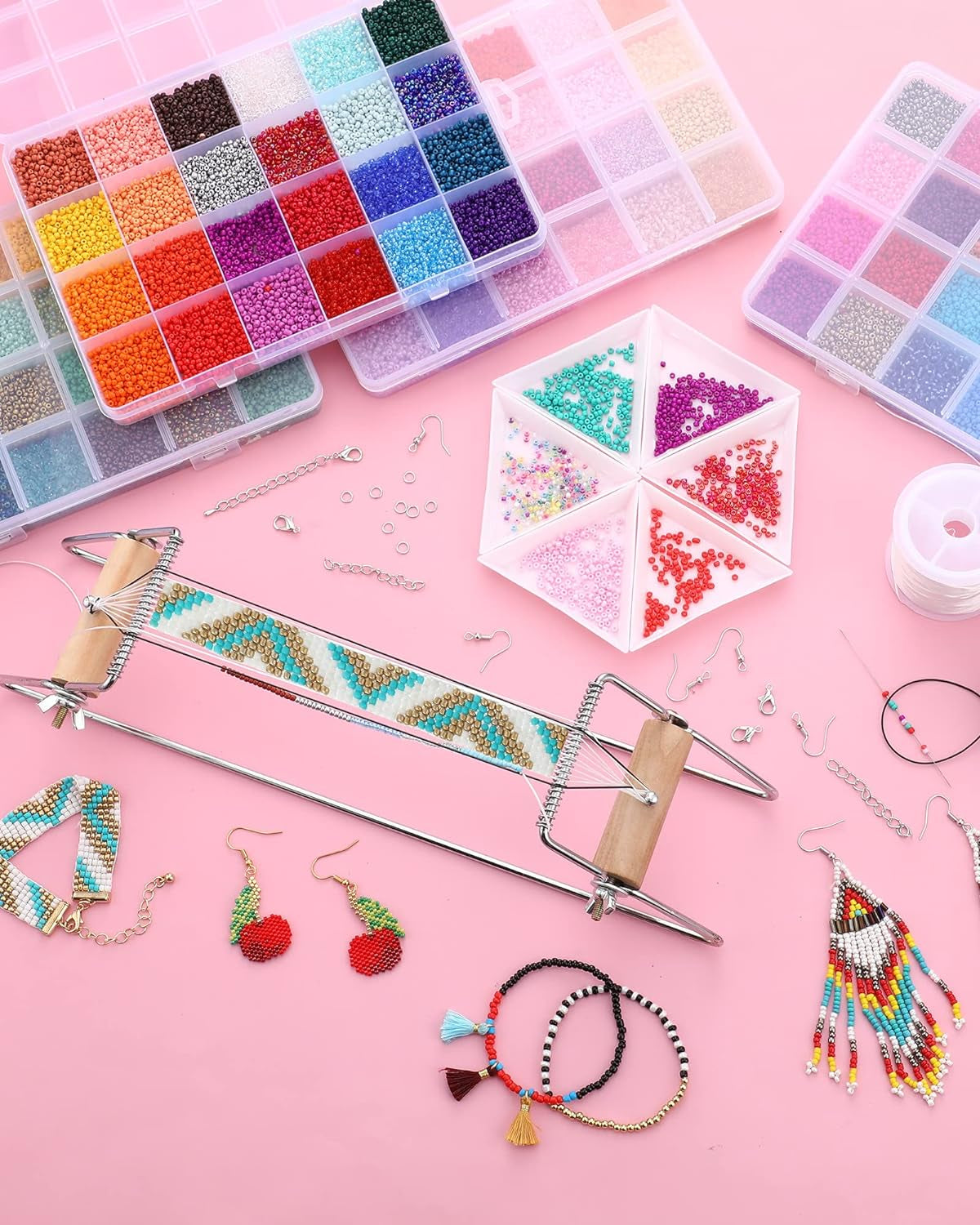 Bead Loom Kit for Adults Beading Loom Supplies 48000 Pcs Glass Seed Beads Bracelets Jewelry Earring Making Tools Christmas Gifts for Girls DIY Accessories
